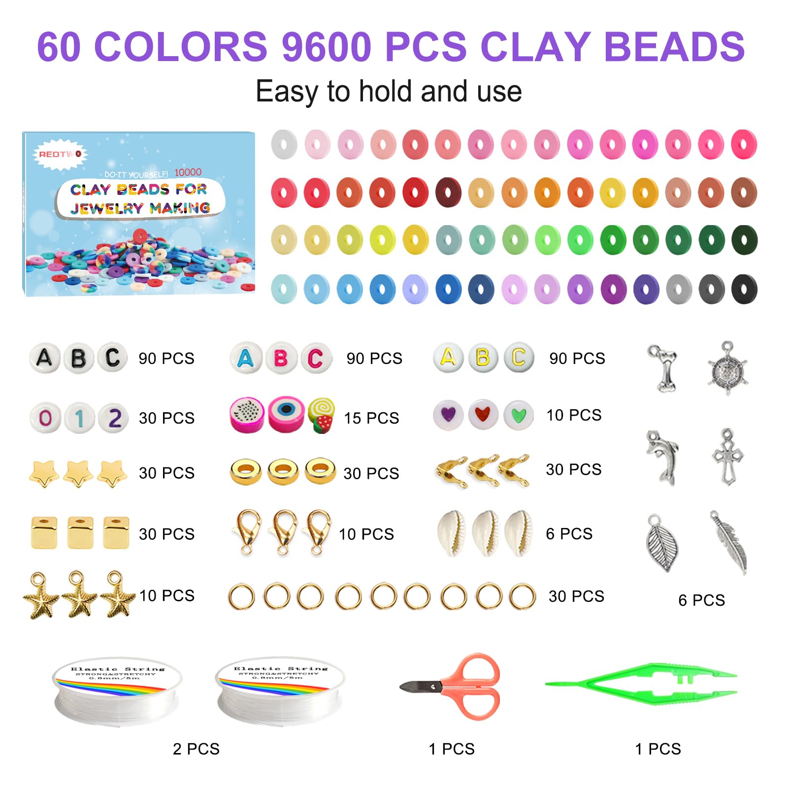 Redtwo 5100 Clay Beads Bracelet Making Kit, Flat Preppy Beads for Friendship Jewelry Making,Polymer Heishi Beads with Charms Gifts for Teen Girls Crafts for Girls Ages 8-12