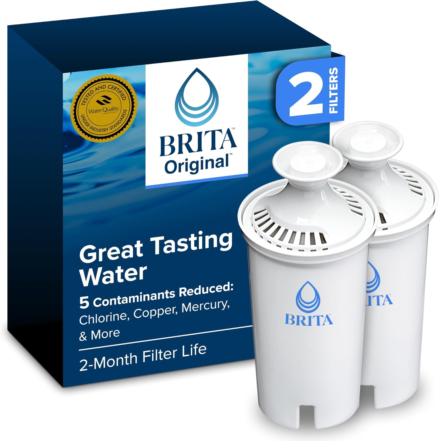 Brita BritaPlus Replacement Water Filter for Pitchers and Dispensers, WQA NSF/ANSI Certified, Reduces 2x More Contaminants vs. Standard Brita, Reduces Chlorine Zinc Copper Mercury & More, 4 Filters