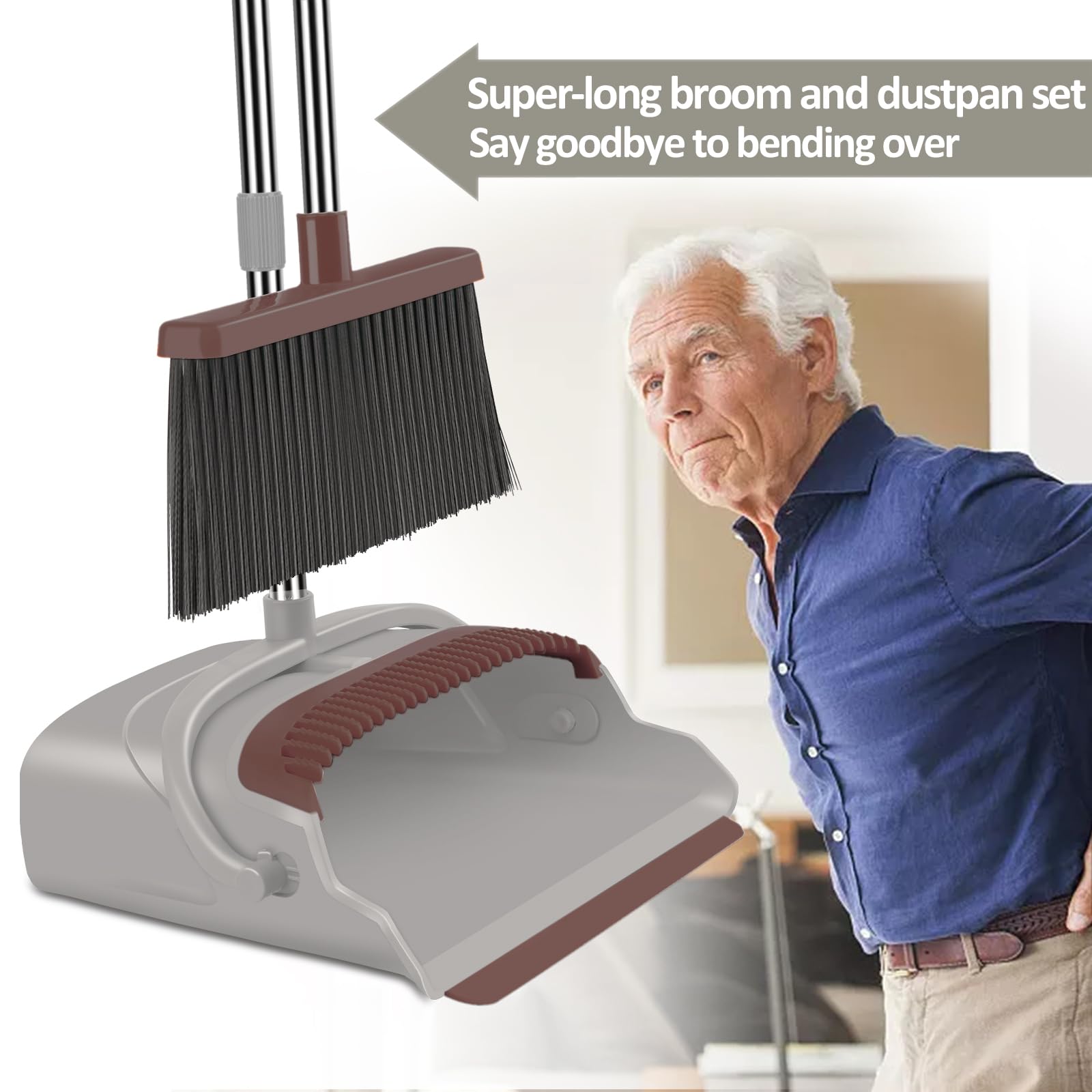 Upgrade Broom and Dustpan Set, Large Size and with Long Handle, Upright,Ideal for Indoor Outdoor Garage Kitchen Room Office Lobby Use (Green)
