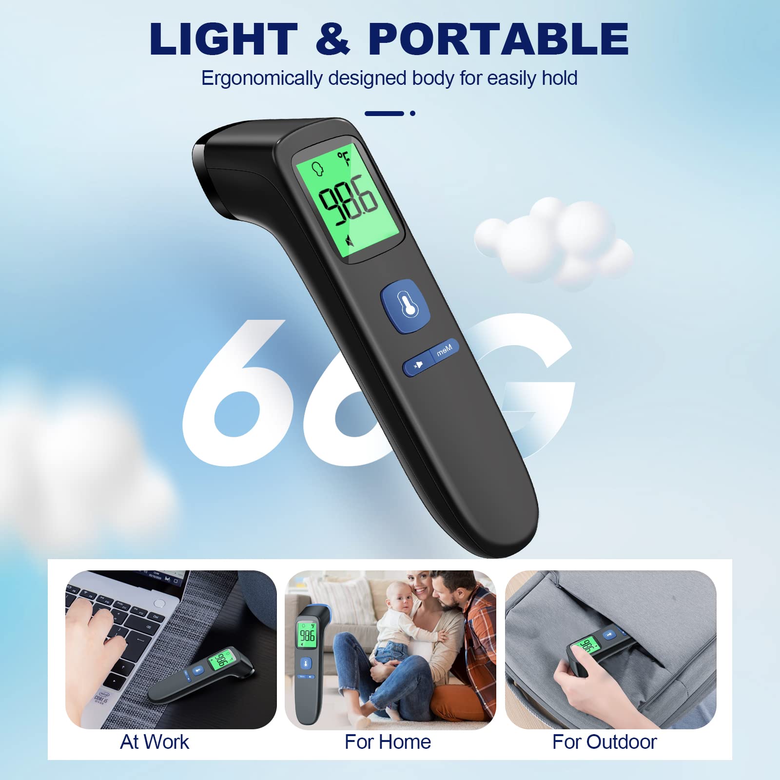 No-Touch Thermometer for Adults and Kids, Accurate Digital Baby Thermometer | 1s Fast Reading, Fever Alarm, Silent Mode, 35-Reading Memory, Forehead & Object Mode, AAA Battery Included, for Home & Clinic