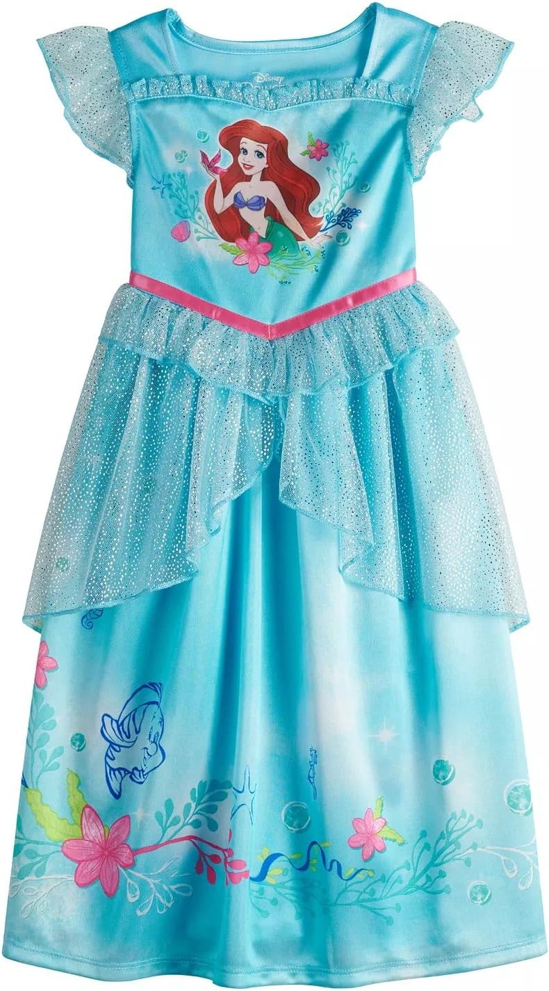 Disney Girls' Princess Dress Nightgown, Fantasy Gown, Soft & Cute Pajamas for Kids