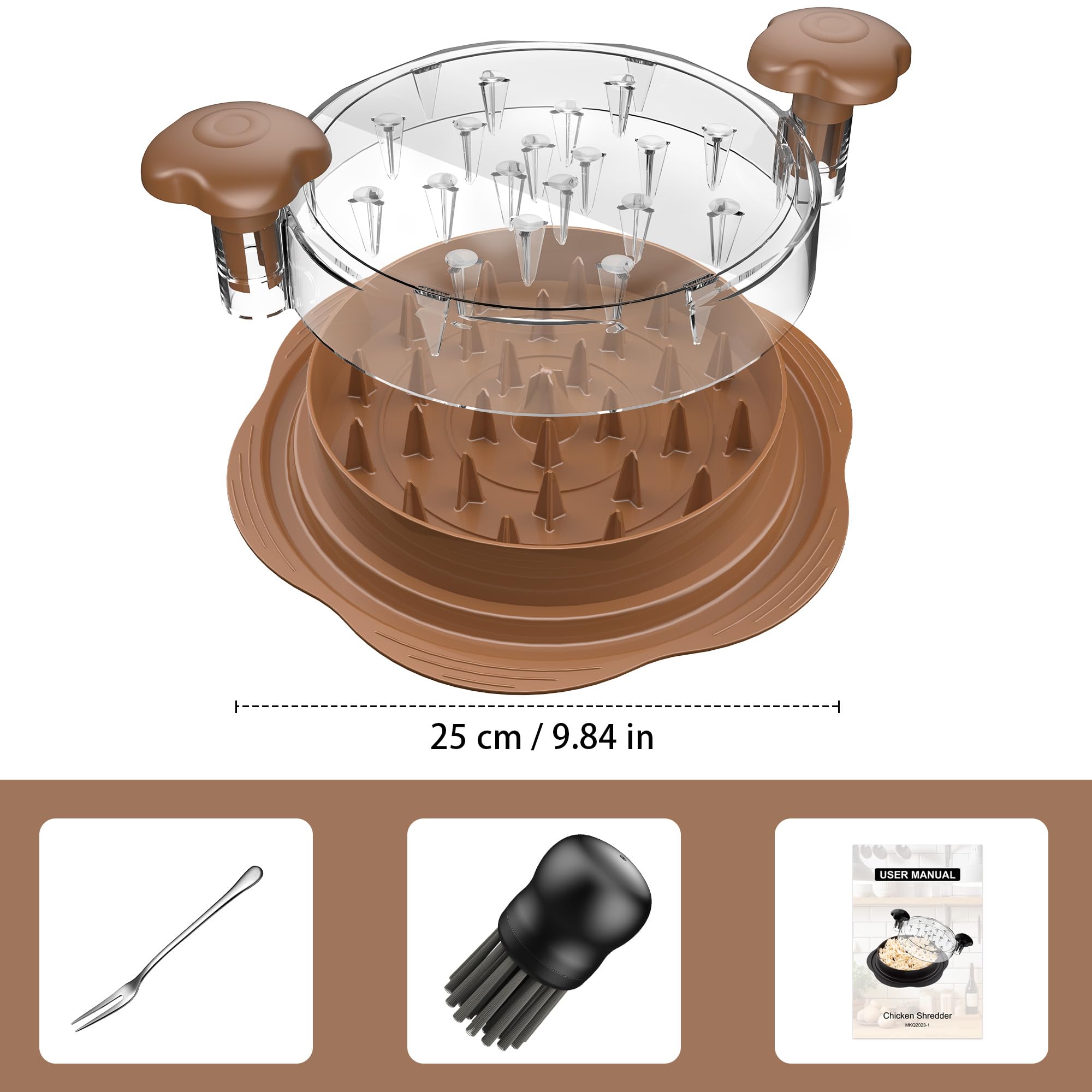 SURETIVIAN Chicken Shredder Tool Twist Large Chicken Breast Shredder with Brush&Fork, Visible Meat Shredder Machine, Strong Anti-Slip Strip, Ergonomic Handle, BPA Free, Suitable for Pork Beef Chicken