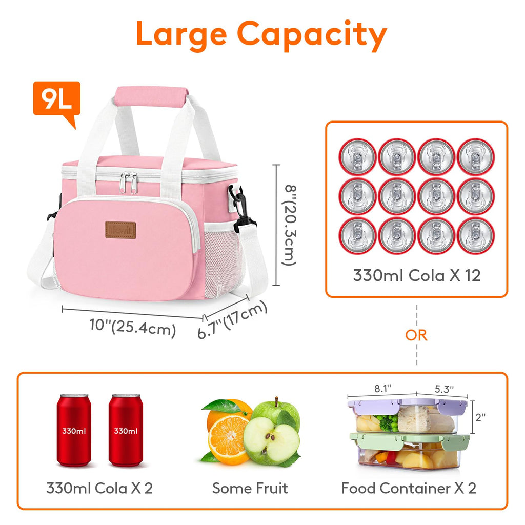 Lifewit Medium Lunch Bag, Insulated Lunch Box, Soft Cooler Cooling Tote for Adult Men Women, Black 12-Can (9L)