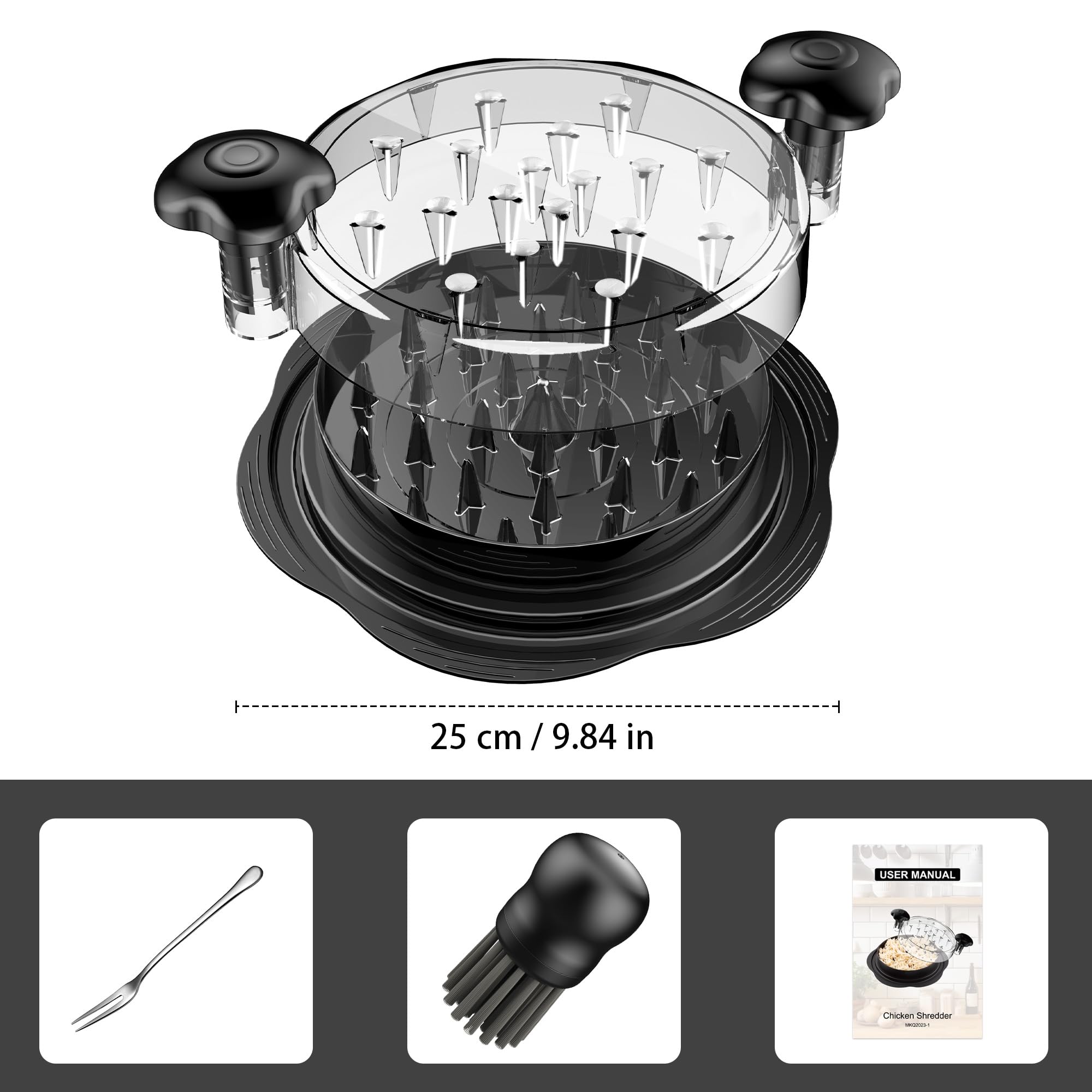 SURETIVIAN Chicken Shredder Tool Twist Large Chicken Breast Shredder with Brush&Fork, Visible Meat Shredder Machine, Strong Anti-Slip Strip, Ergonomic Handle, BPA Free, Suitable for Pork Beef Chicken