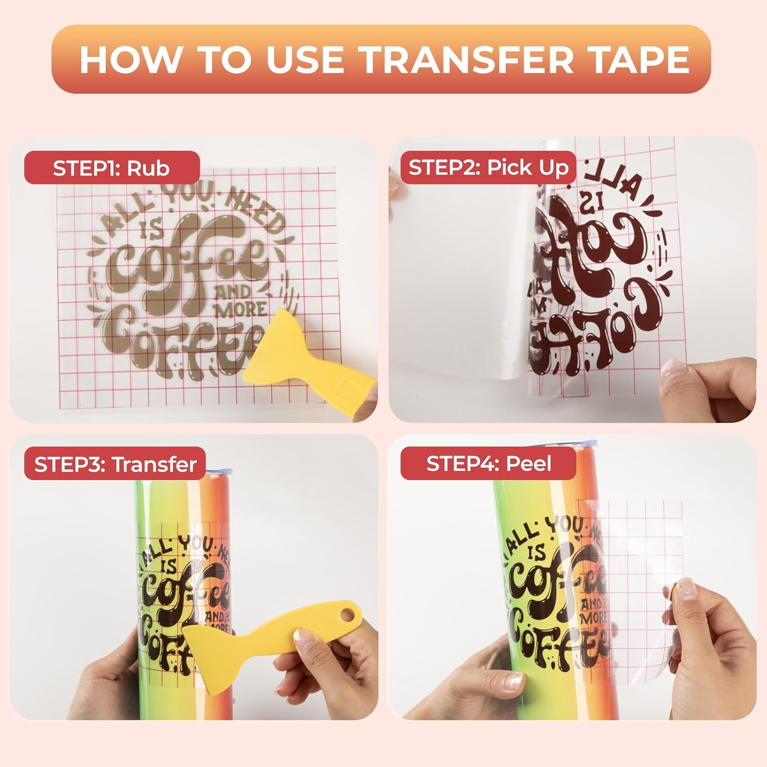 YRYM HT Clear Vinyl Transfer Paper Tape Roll - 12 x 50 FT w/Alignment Grid Application Tape Compatible with Cricut Explore & Maker Machines, Adhesive Vinyl for Decals, Signs, Windows, Stickers