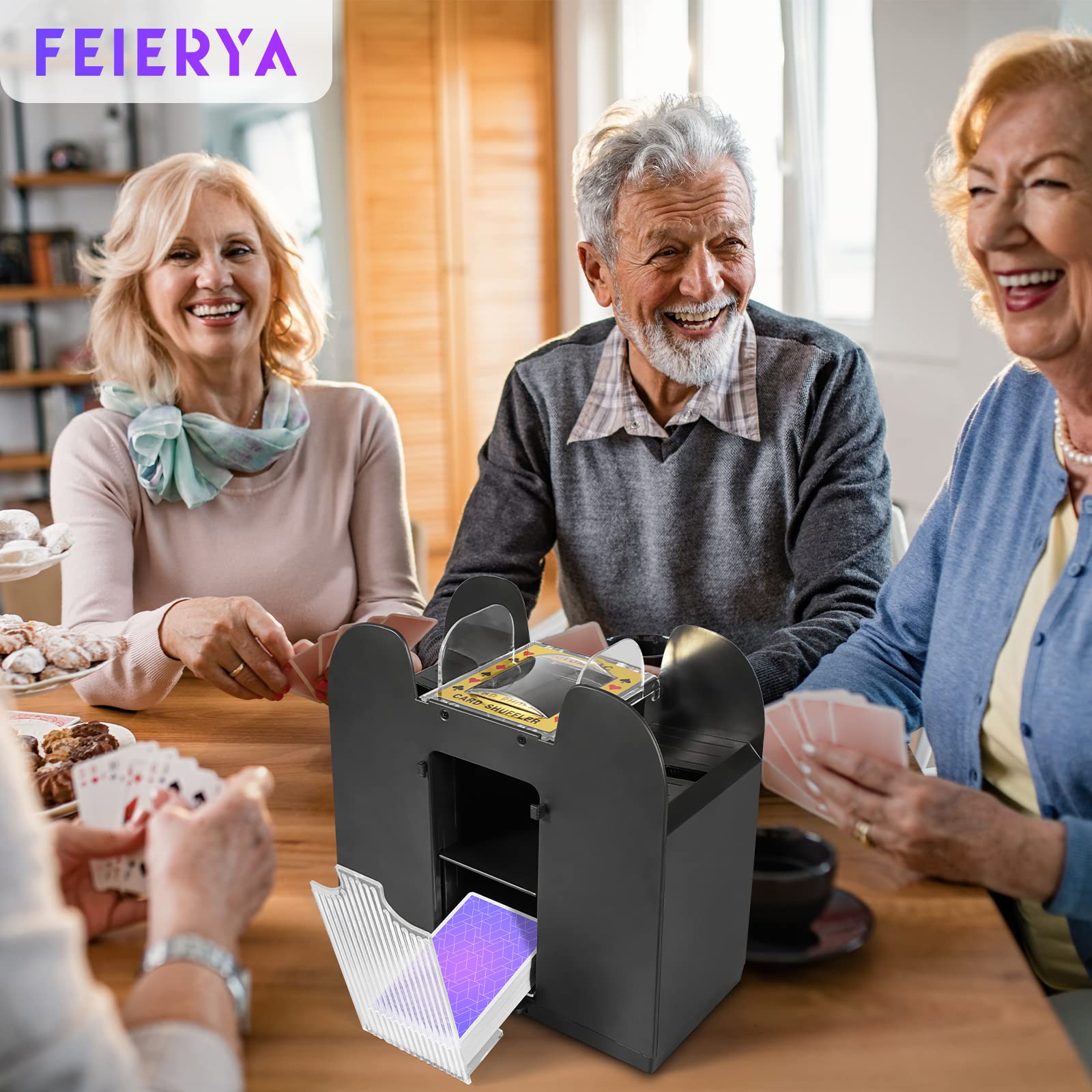 FEIERYA Automatic Card Shuffler 2 Deck,Battery-Operated Electric UNO Poker Shuffler,Playing Card Shuffler for Home Card Game,Travel
