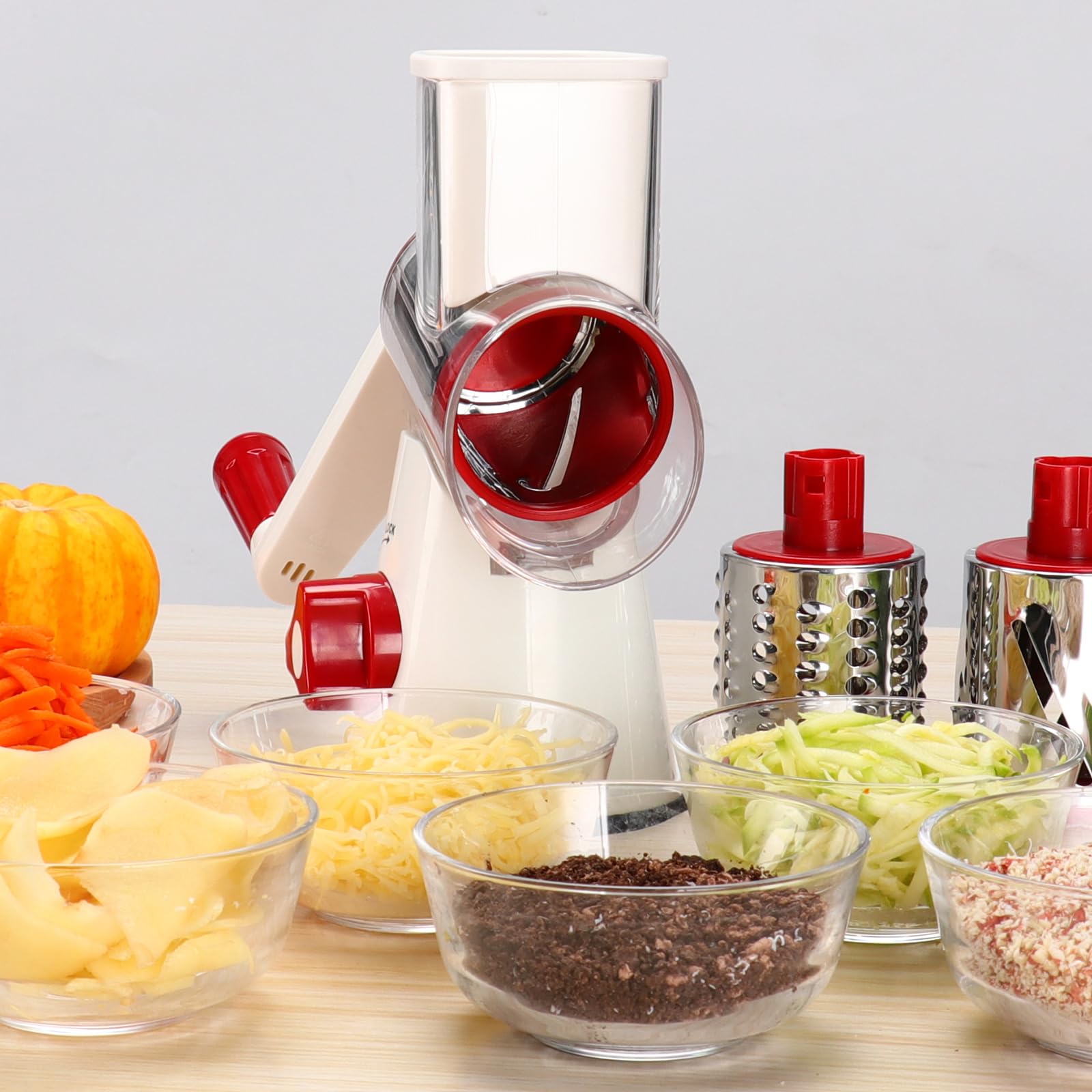Cambom Rotary Cheese Grater Hand Crank Cheese Shredder for Fresh Cheese, Vegetable, Nuts,Non-slip Suction Base, Three Blades, Black