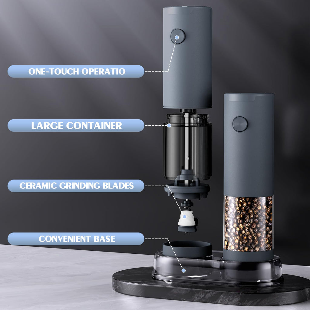 Electric Salt and Pepper Grinder Set Automatic Battery Pepper Mill Shakers Adjustable Coarseness Upgraded Larger Capacity with Led Home and Kitchen Appliances Birthday Gifts for Women Men