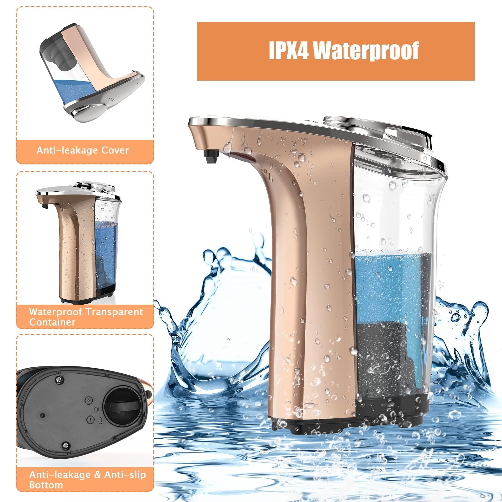 PZOTRUF Automatic Soap Dispenser, Touchless Dish Soap Dispenser 17oz/500ml with Infrared Sensor, 5 Adjustable Soap Dispensing Levels, Liquid Hand Dispenser for Bathroom Kitchen Sink (Silver)