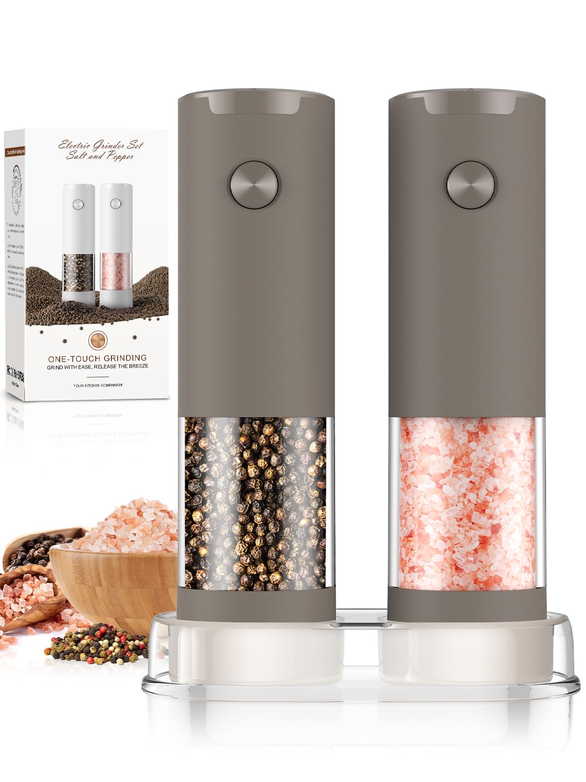 Electric Salt and Pepper Grinder Set Automatic Battery Pepper Mill Shakers Adjustable Coarseness Upgraded Larger Capacity with Led Home and Kitchen Appliances Birthday Gifts for Women Men
