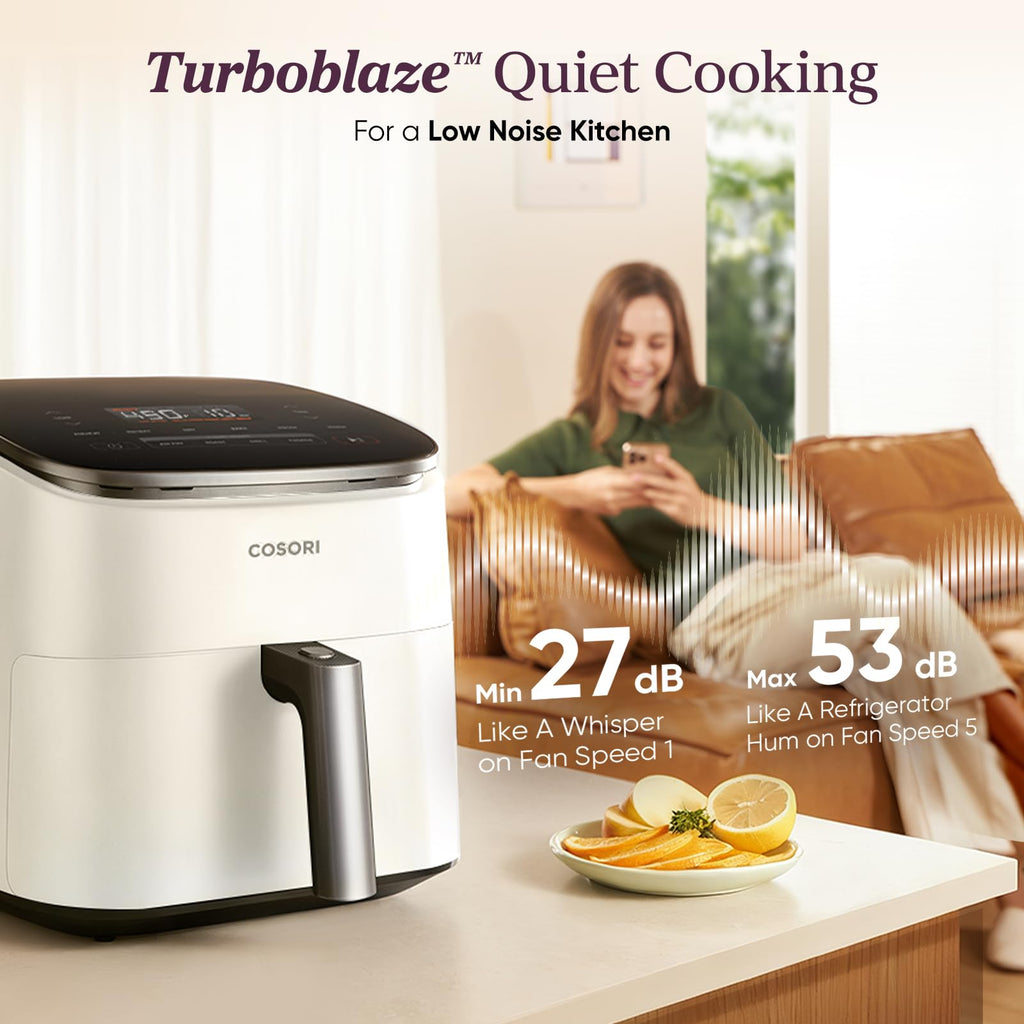 Cosori 9-in-1 TurboBlaze Air Fryer 6 Qt, PFAS-Free Ceramic Coating, 90°–450°F, Precise Heating for Even Results, Air Fry, Roast, Bake, Broil, Dry, Frozen, Proof, Reheat, Keep Warm, 120V, Dark Gray