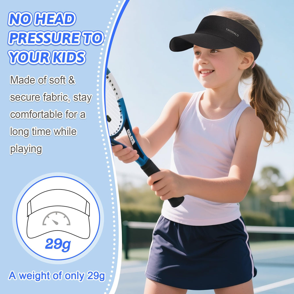 Kids Sun Visor Hats for Girls Boys, Lightweight Cooling Stretchy Visor, Packable Sports Hat for Running, Tennis, Golf