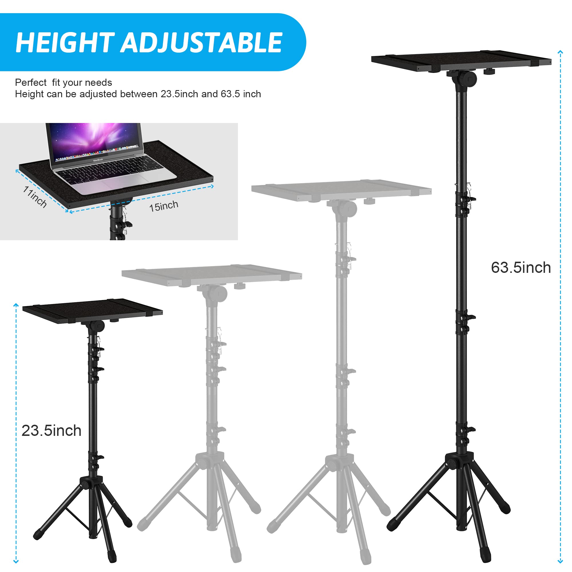 Projector Stand Tripod Adjustable, Laptop Height from 23.5 to 46.5 inches with Gooseneck Phone Holder, Floor for Office, Home, Stage, Studio, DJ Racks Holder Mount