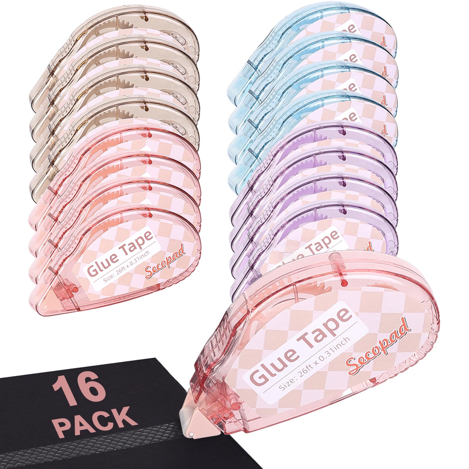 Secopad Scrapbook Tape, 4 Pack Double Sided Tape Roller for Crafts, Adhesive Glue Runner Scrapbooking Supplies Journaling School Office Teacher Supplies, 0.3IN x 26FT, Clear Light-Colored Shell