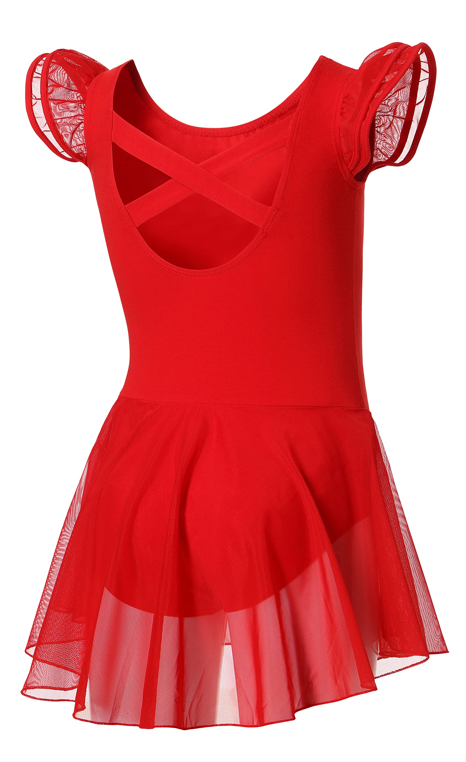 DIPUG Ballet Leotards for Girls Ballet Leotard with Skirt Toddler Dance Leotards Flutter Sleeve and Criss-Cross Back