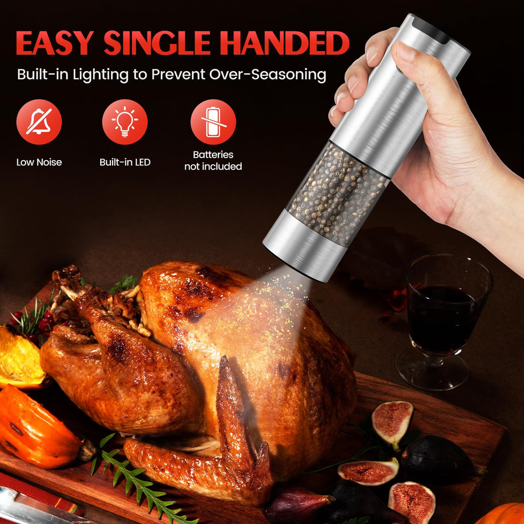 Electric Salt and Pepper Grinder Set Automatic Battery Pepper Mill Shakers Adjustable Coarseness Upgraded Larger Capacity with Led Home and Kitchen Appliances Birthday Gifts for Women Men