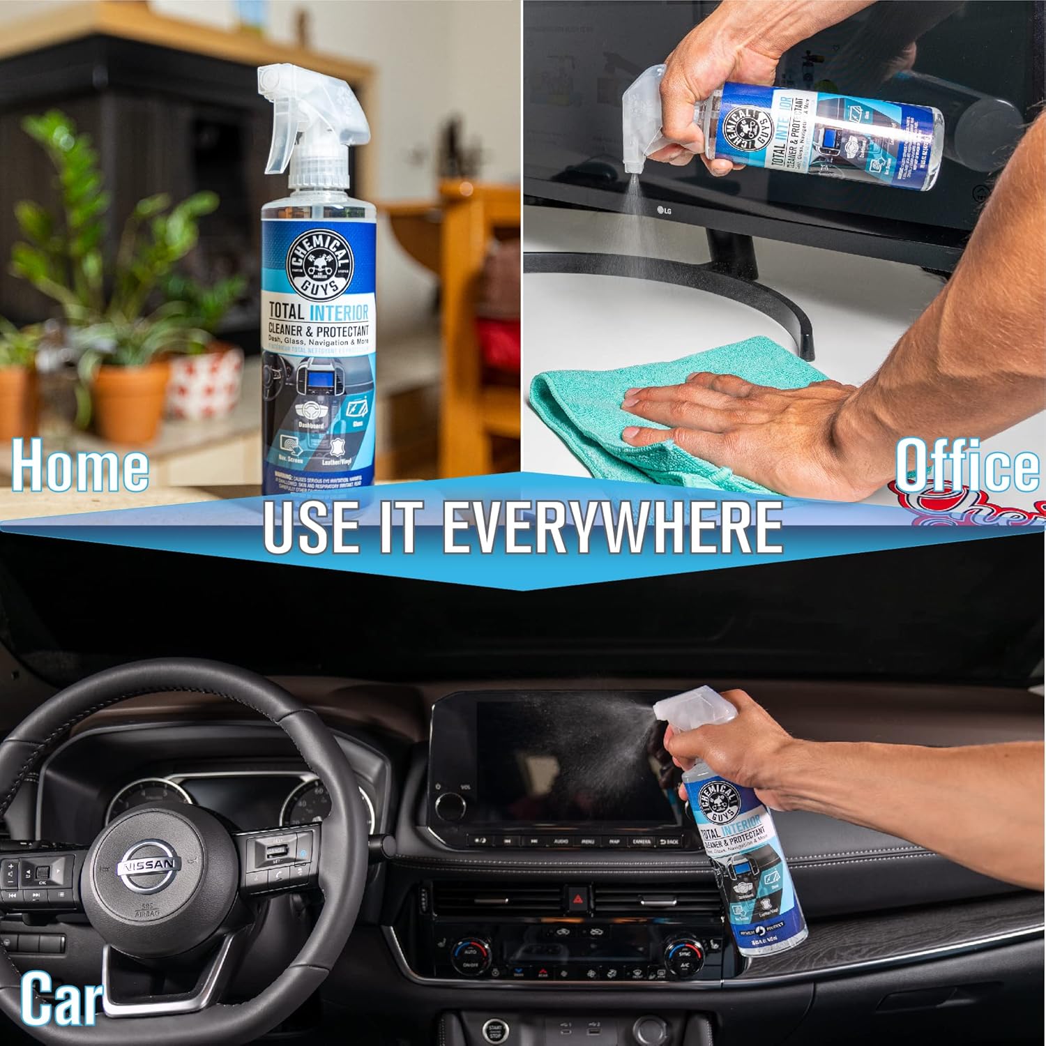 Chemical Guys Total Interior Cleaner & Protectant Interior Cleaner, Cleans & Protects Leather, Vinyl, Plastic, Rubber, Glass with a Streak-Free Finish — Cars, Trucks, SUVs, RVs, 16 oz