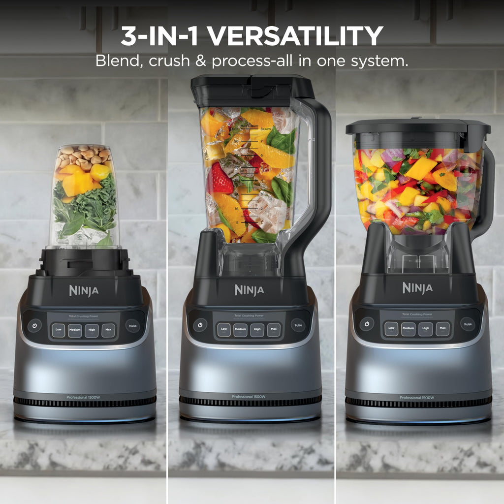 Ninja Kitchen System | All-in-One Food Processor & Blender for Smoothies | Includes Pitcher, (2) 16 oz. To-Go Cups & 8-Cup Bowl | Makes Salsa, Dough, Shakes, & Frozen Drinks | 1500W | Black | BL770