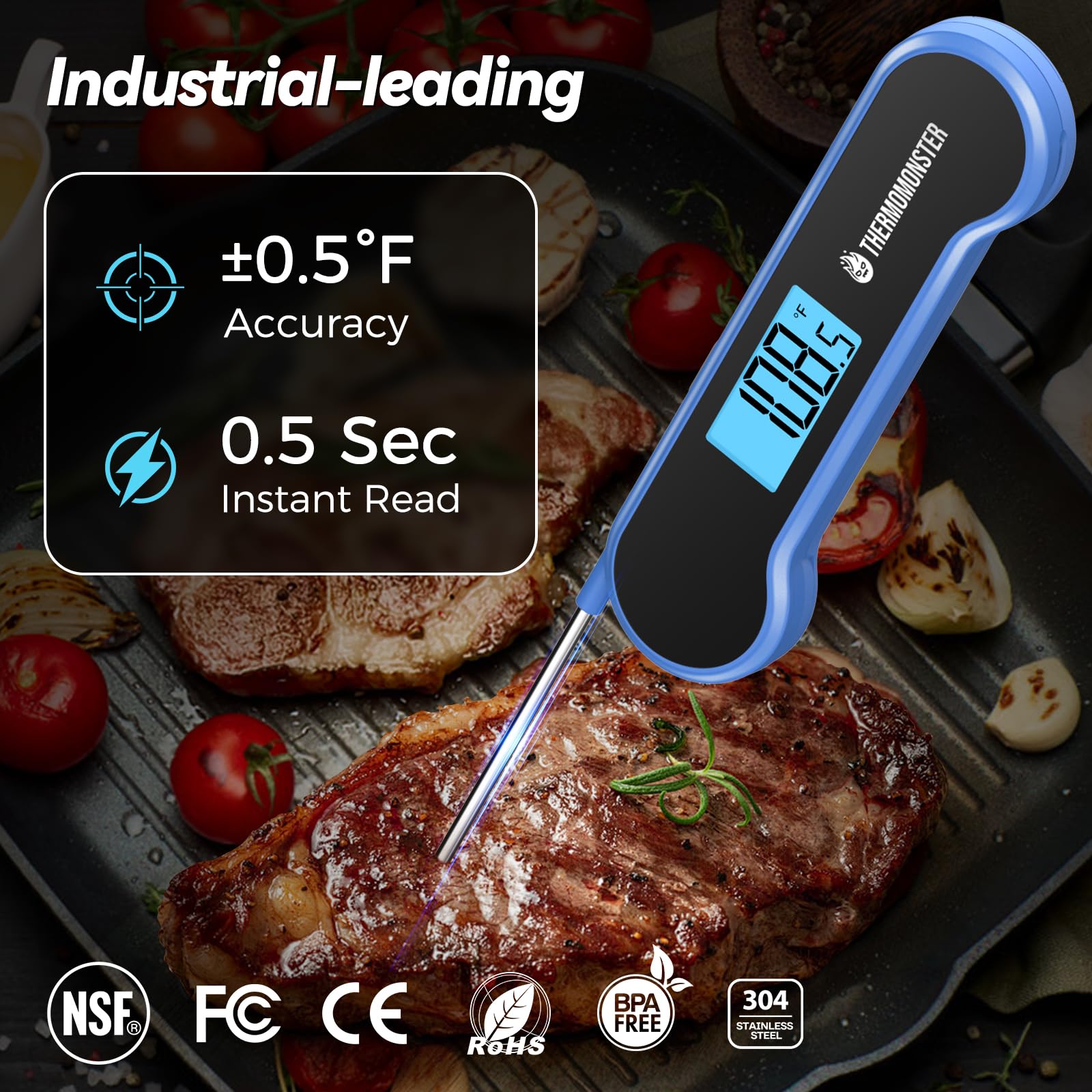 0.5 Sec Instant Read Meat Thermometer Digital with ±0.5℉ Precision, Food Thermometer for Cooking Kitchen Gadgets, Oven Grill Candy BBQ Essentials Accessories, Gifts for Him Dad Men Birthday, Red
