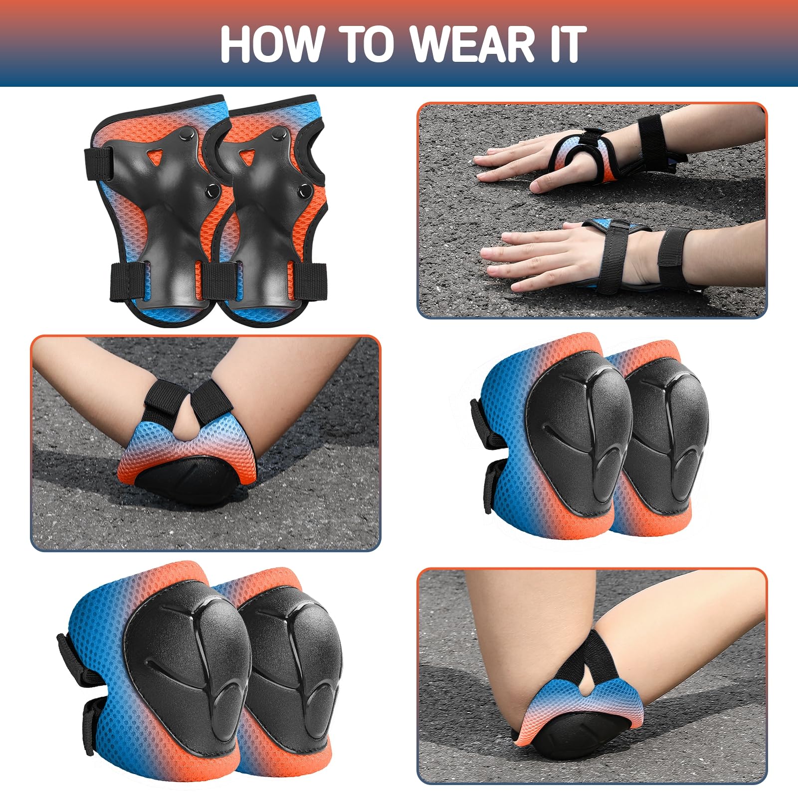 Wemfg Kids Protective Gear Set Knee Pads for Kids 3-14 Years Toddler Knee and Elbow Pads with Wrist Guards 3 in 1 for Skating Cycling Bike Rollerblading Scooter