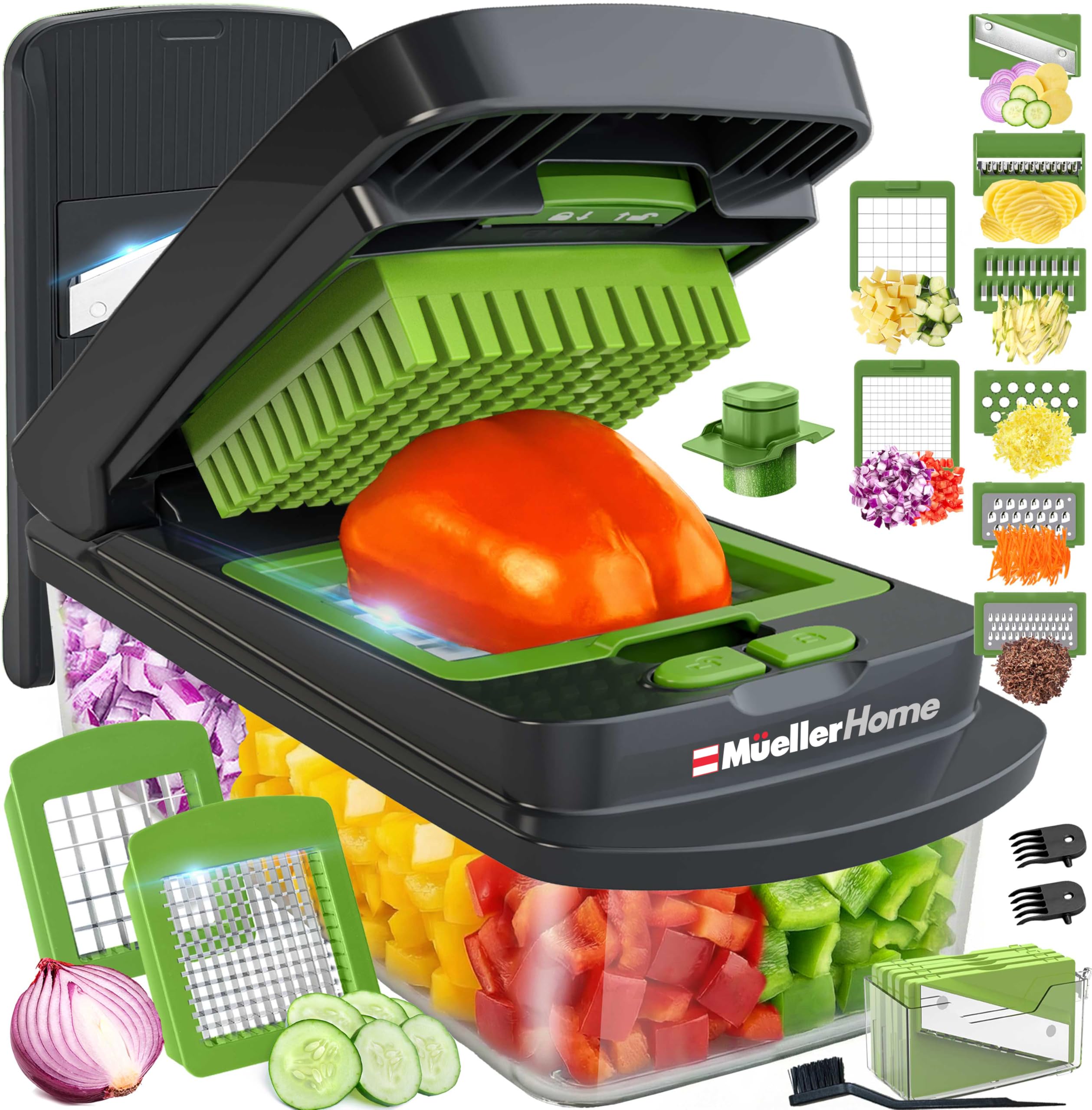 Mueller The Real Original Pro Chopper since 2013 Vegetable Chopper Mandoline Slicer, 8 Blade Food Veggie Chopper Onion Vegetable Cutter with Container, Kitchen Gadgets & Essentials, (10 in 1)
