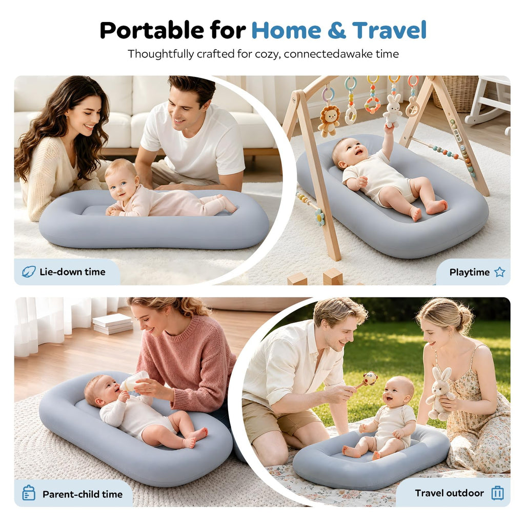 Baby Lounger for Newborns 0-24 Months - Baby Essentials | Soft Breathable Cotton Infant Support Cushion for Tummy Time & Play, Portable Infant Lounger - Cloud White (Cover Included)