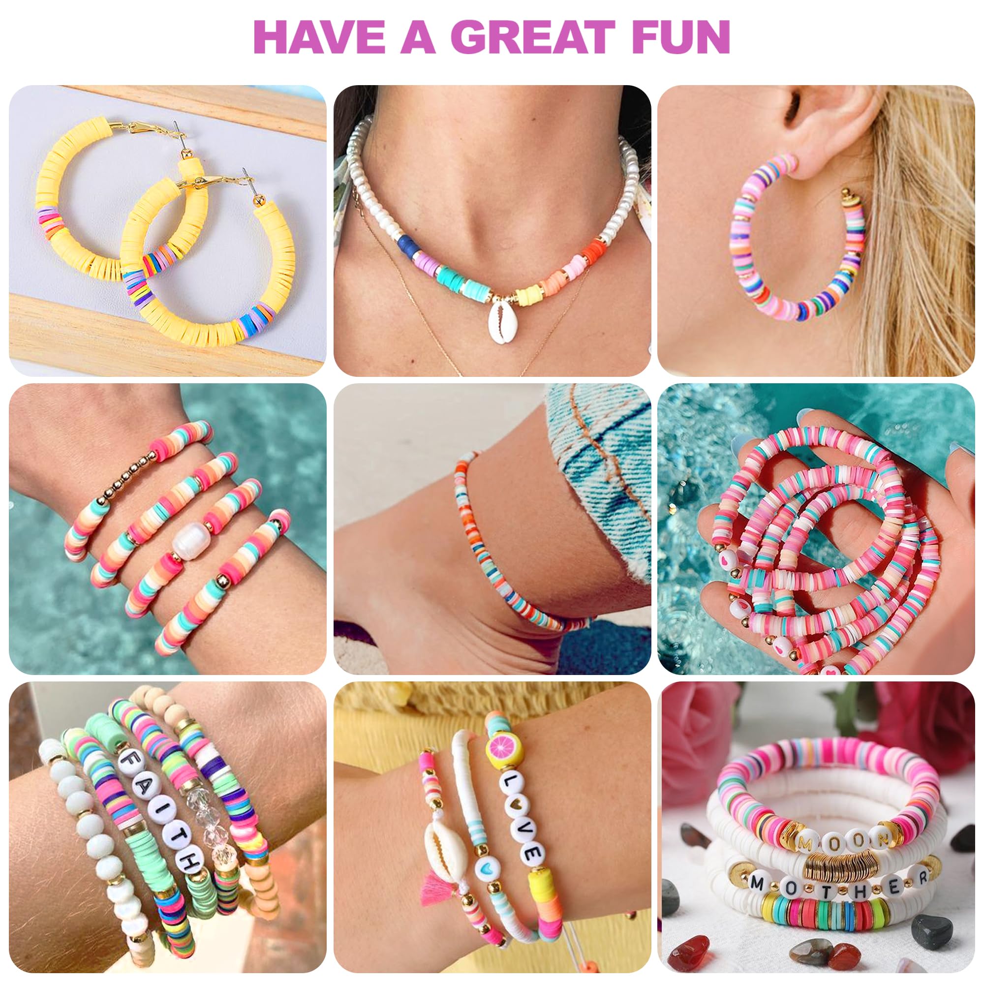 Redtwo 5100 Clay Beads Bracelet Making Kit, Flat Preppy Beads for Friendship Jewelry Making,Polymer Heishi Beads with Charms Gifts for Teen Girls Crafts for Girls Ages 8-12