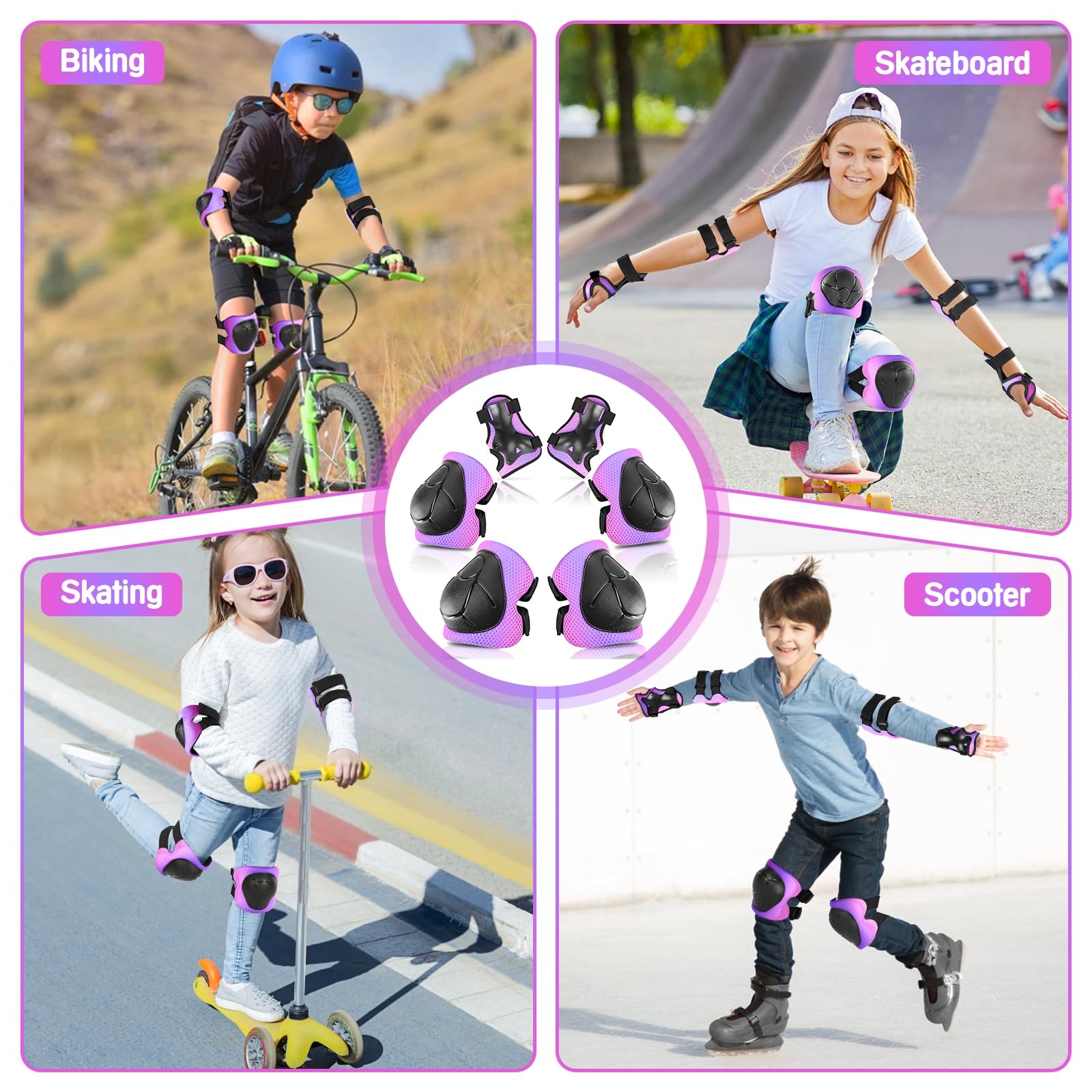 Wemfg Kids Protective Gear Set Knee Pads for Kids 3-14 Years Toddler Knee and Elbow Pads with Wrist Guards 3 in 1 for Skating Cycling Bike Rollerblading Scooter