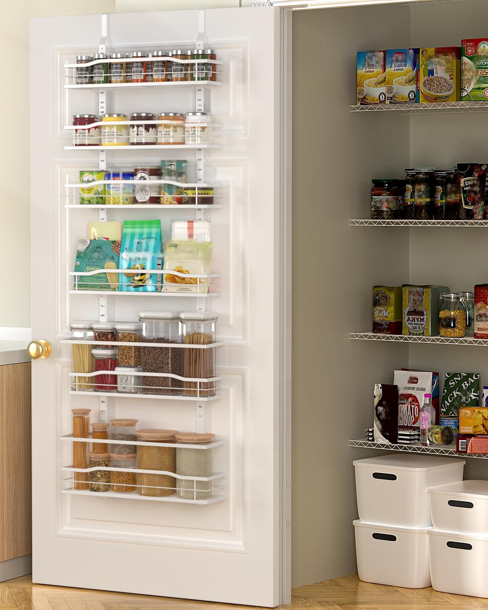 Moforoco White 9-Tier Over The Door Pantry Organizer, Pantry Organization And Storage, Metal Hanging Spice Rack Shelves Door, Home & Kitchen Essentials, Laundry Room Bathroom Organization