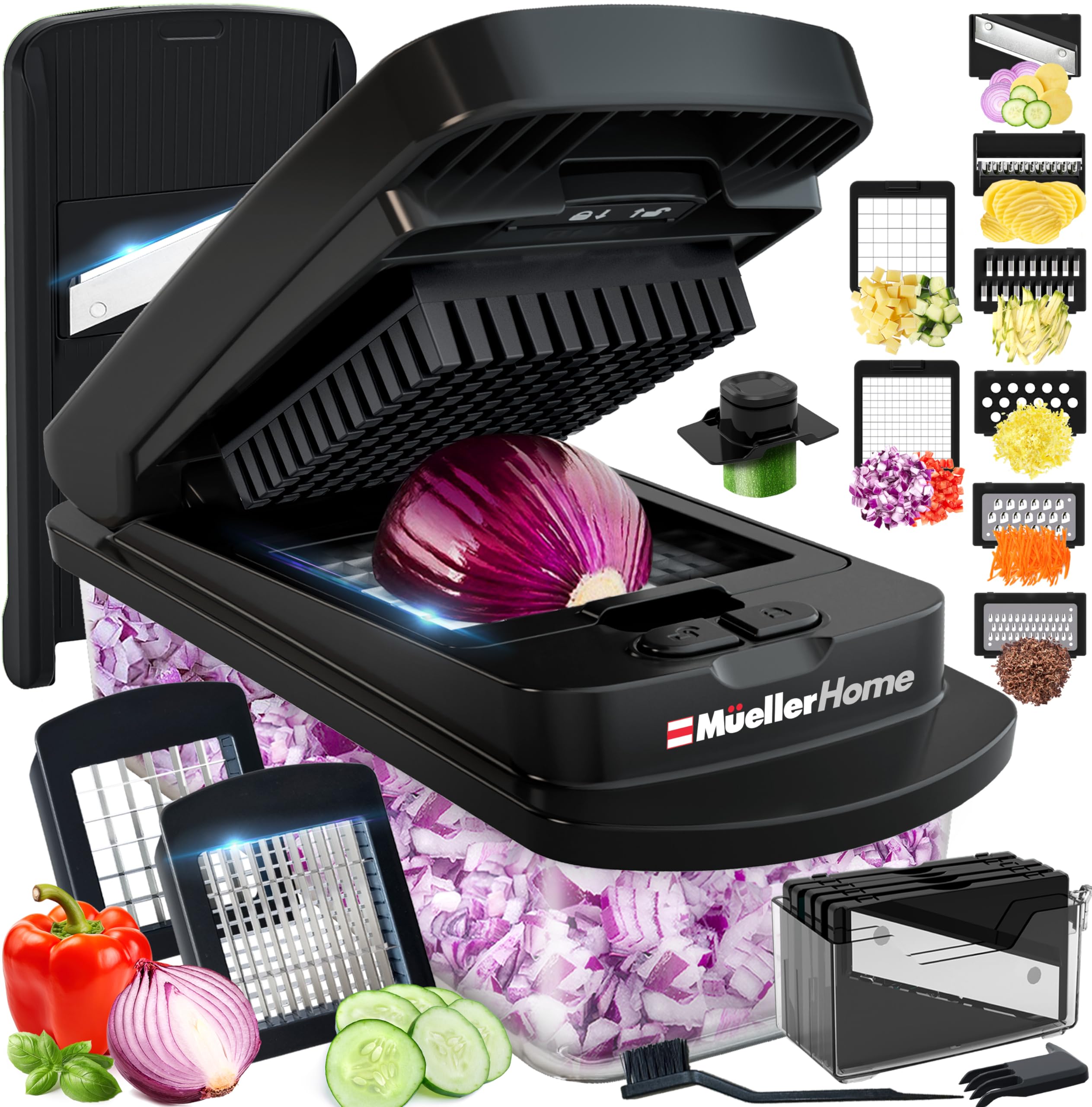 Mueller The Real Original Pro Chopper since 2013 Vegetable Chopper Mandoline Slicer, 8 Blade Food Veggie Chopper Onion Vegetable Cutter with Container, Kitchen Gadgets & Essentials, (10 in 1)