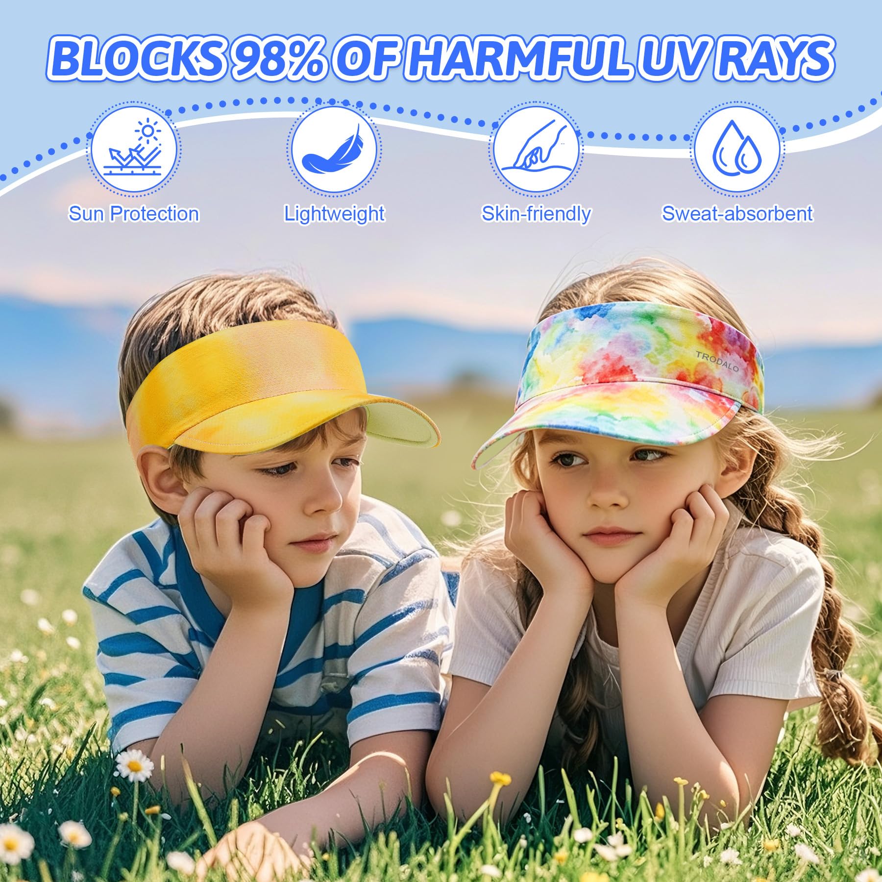 Kids Sun Visor Hats for Girls Boys, Lightweight Cooling Stretchy Visor, Packable Sports Hat for Running, Tennis, Golf