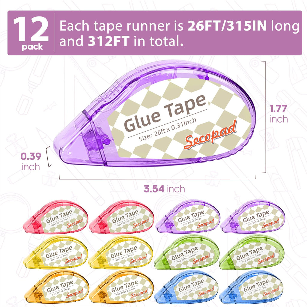 Secopad Scrapbook Tape, 4 Pack Double Sided Tape Roller for Crafts, Adhesive Glue Runner Scrapbooking Supplies Journaling School Office Teacher Supplies, 0.3IN x 26FT, Clear Light-Colored Shell