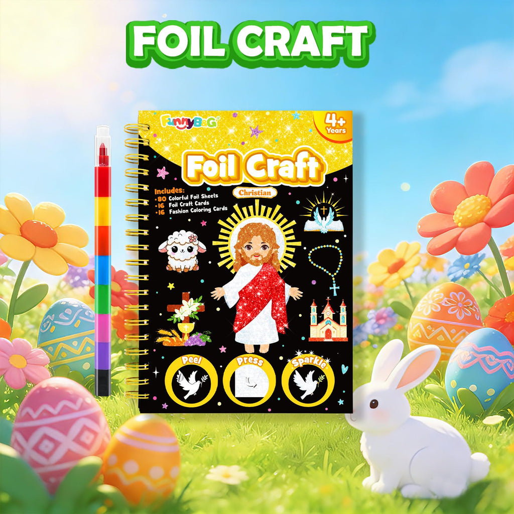 FUNNYB&G Foil Art Craft Kit for Girls 4-10 Years Old: Mess-Free & No-Glue, Create 16 Sparkly Princess Unicorn Pictures – Perfect Travel Toy & Birthday Gift for Kids (Princess)