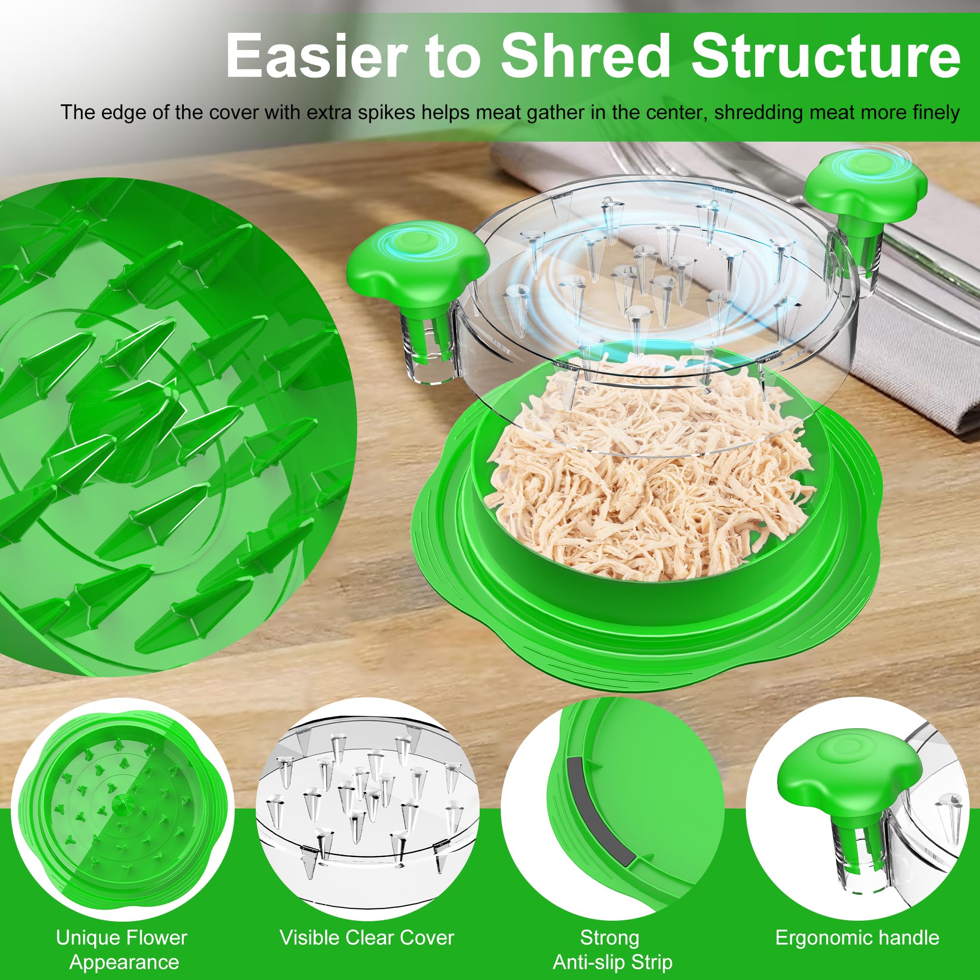 SURETIVIAN Chicken Shredder Tool Twist Large Chicken Breast Shredder with Brush&Fork, Visible Meat Shredder Machine, Strong Anti-Slip Strip, Ergonomic Handle, BPA Free, Suitable for Pork Beef Chicken