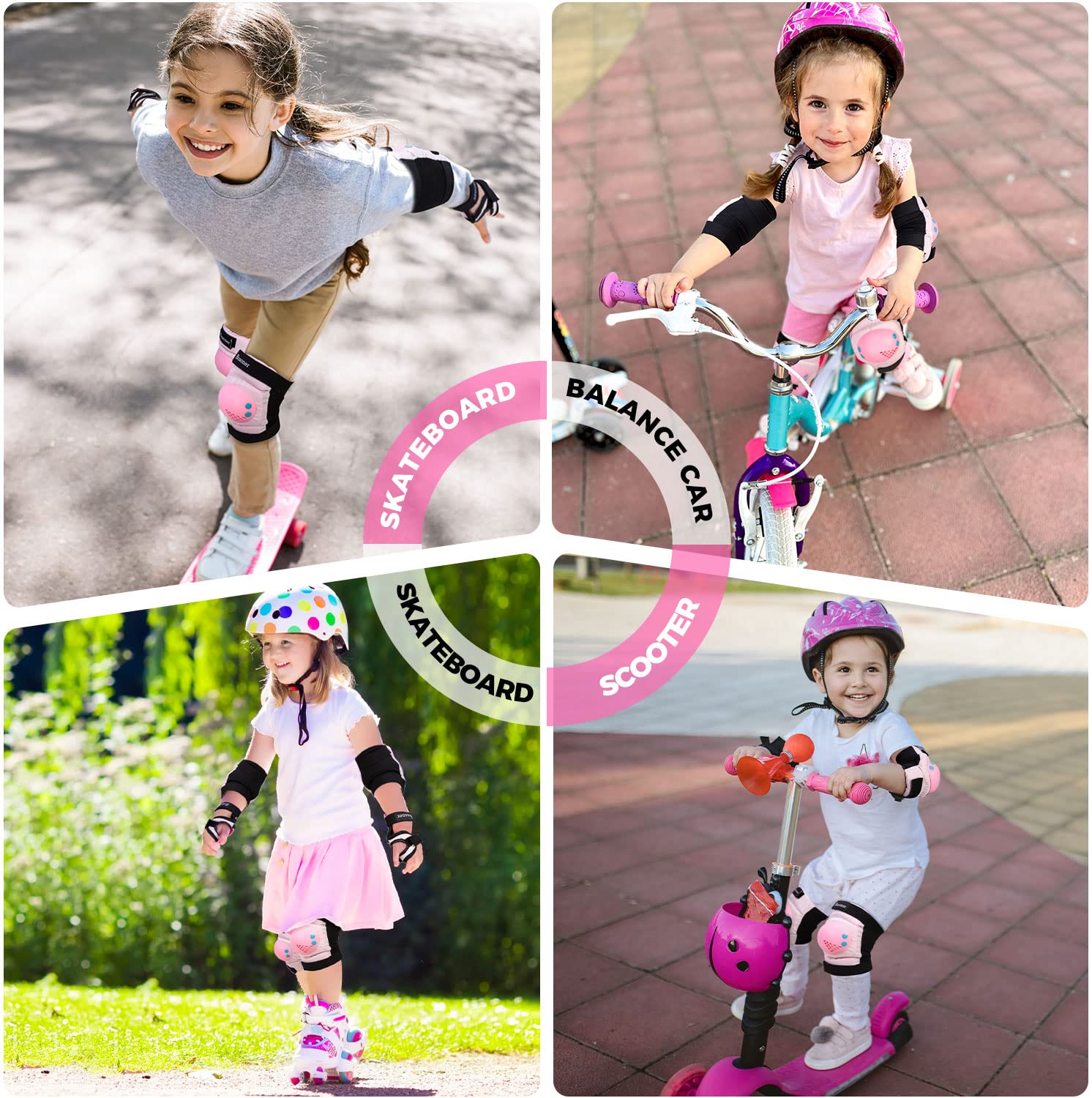 BOSONER Kids/Youth Knee Pads Elbow Pads Wrist Guards Set for 3-15 Years, Child Protective Gear Set for Roller Skates, Cycling, BMX Bike, Skateboard, Inline Skating, Scooter Riding Sports…