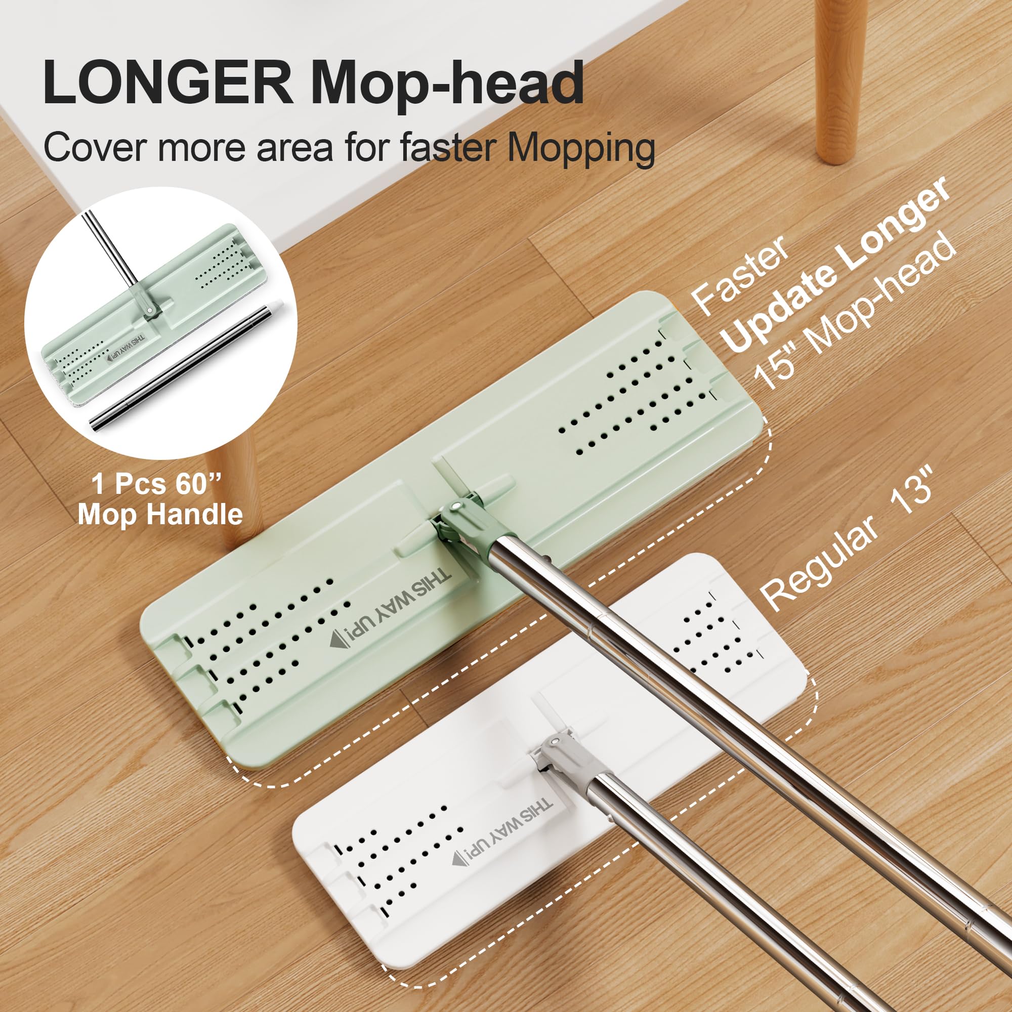 JOYMOOP Mop and Bucket Set, Hands-Free Flat Floor Mop with 3 Washable Microfiber Pads, Wet and Dry Use, Ideal for Home and Commercial Floor Cleaning