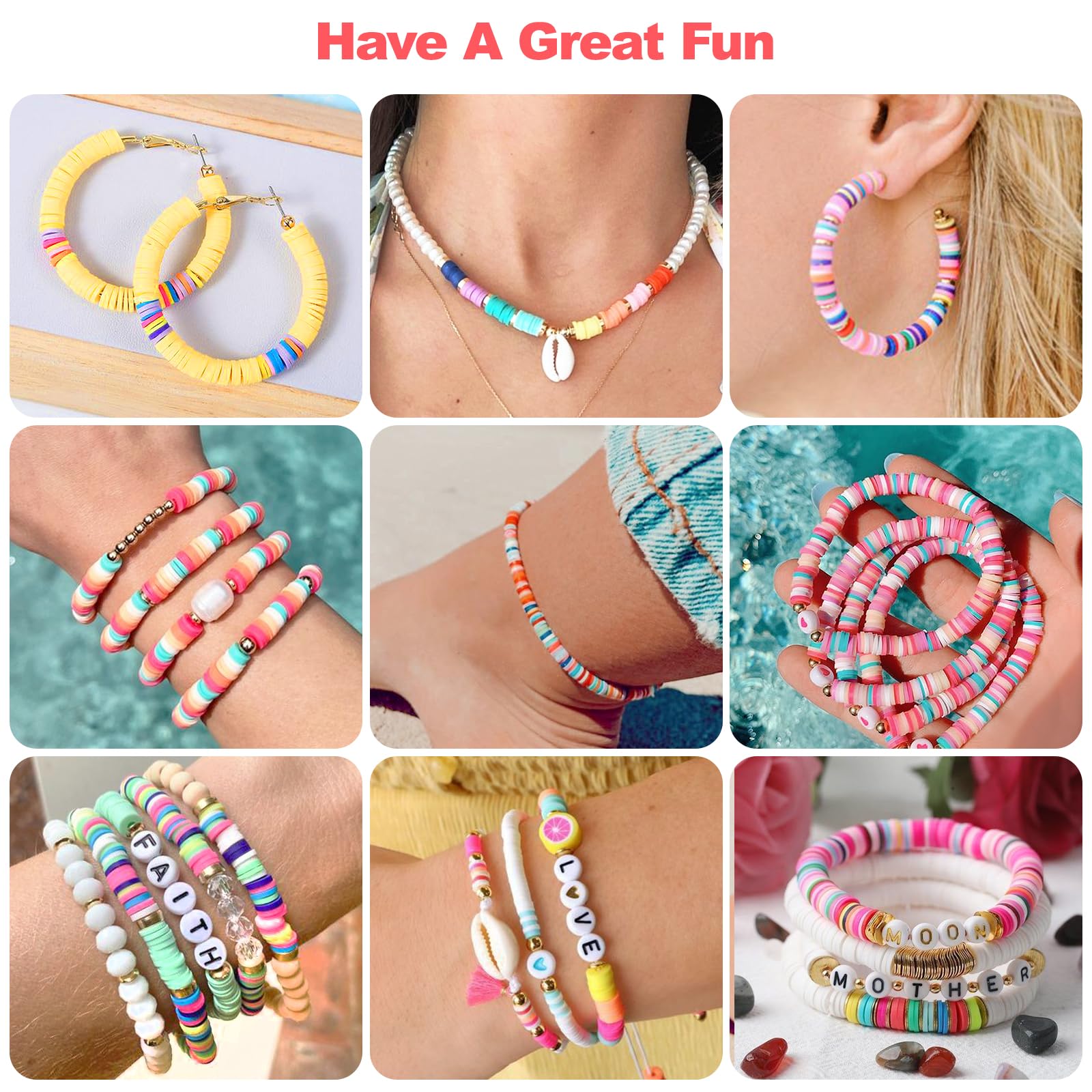 Redtwo 5100 Clay Beads Bracelet Making Kit, Flat Preppy Beads for Friendship Jewelry Making,Polymer Heishi Beads with Charms Gifts for Teen Girls Crafts for Girls Ages 8-12