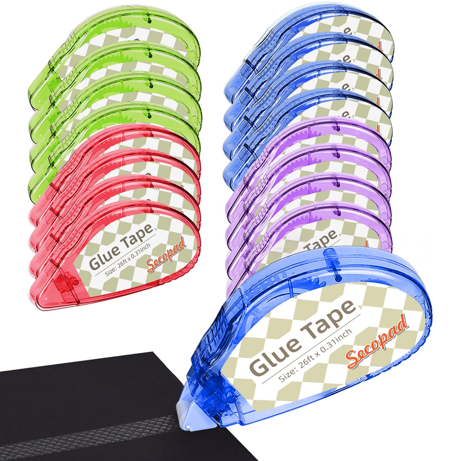 Secopad Scrapbook Tape, 4 Pack Double Sided Tape Roller for Crafts, Adhesive Glue Runner Scrapbooking Supplies Journaling School Office Teacher Supplies, 0.3IN x 26FT, Clear Light-Colored Shell