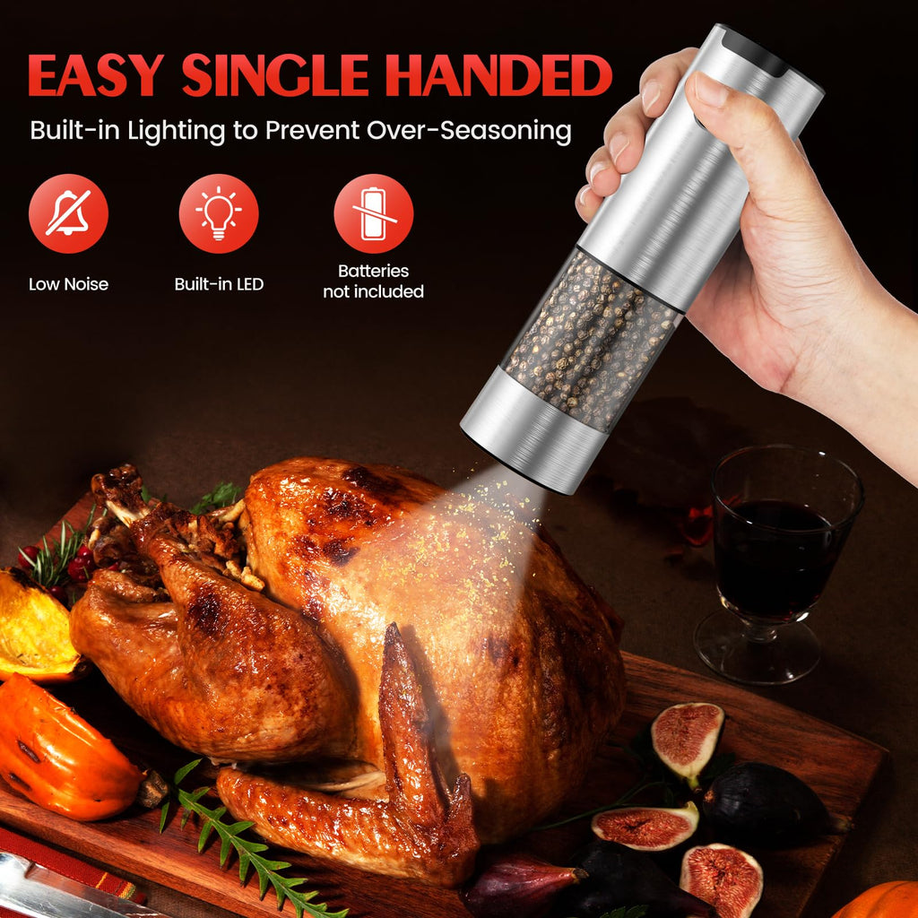 Electric Salt and Pepper Grinder Set Automatic Battery Pepper Mill Shakers Adjustable Coarseness Upgraded Larger Capacity with Led Home and Kitchen Appliances Birthday Gifts for Women Men