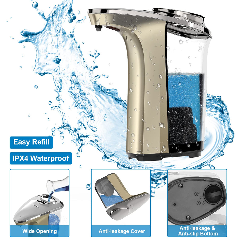 PZOTRUF Automatic Soap Dispenser, Touchless Dish Soap Dispenser 17oz/500ml with Infrared Sensor, 5 Adjustable Soap Dispensing Levels, Liquid Hand Dispenser for Bathroom Kitchen Sink (Silver)