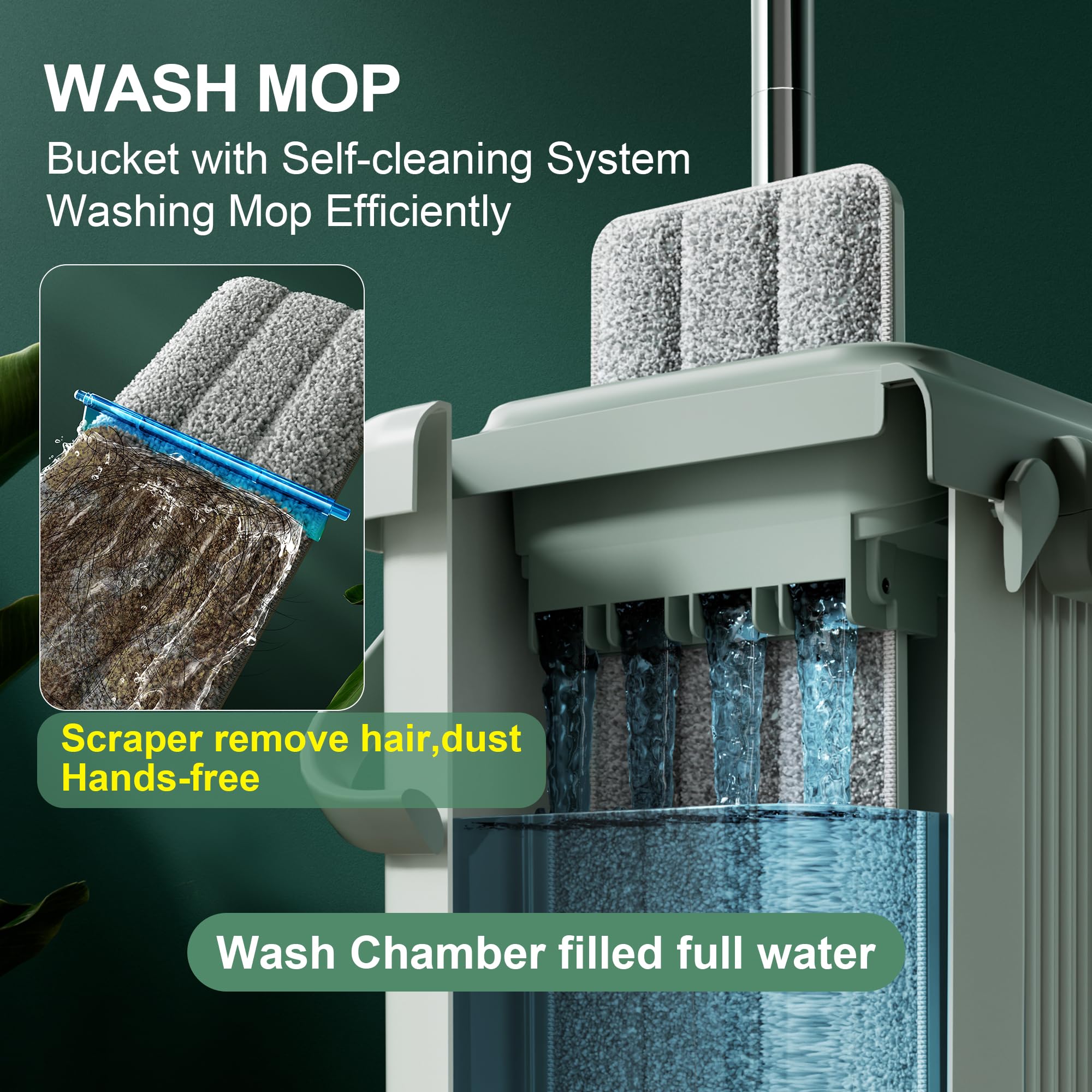 JOYMOOP Mop and Bucket Set, Hands-Free Flat Floor Mop with 3 Washable Microfiber Pads, Wet and Dry Use, Ideal for Home and Commercial Floor Cleaning