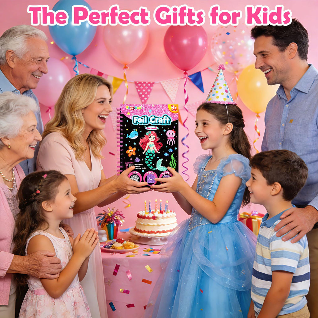 FUNNYB&G Foil Art Craft Kit for Girls 4-10 Years Old: Mess-Free & No-Glue, Create 16 Sparkly Princess Unicorn Pictures – Perfect Travel Toy & Birthday Gift for Kids (Princess)