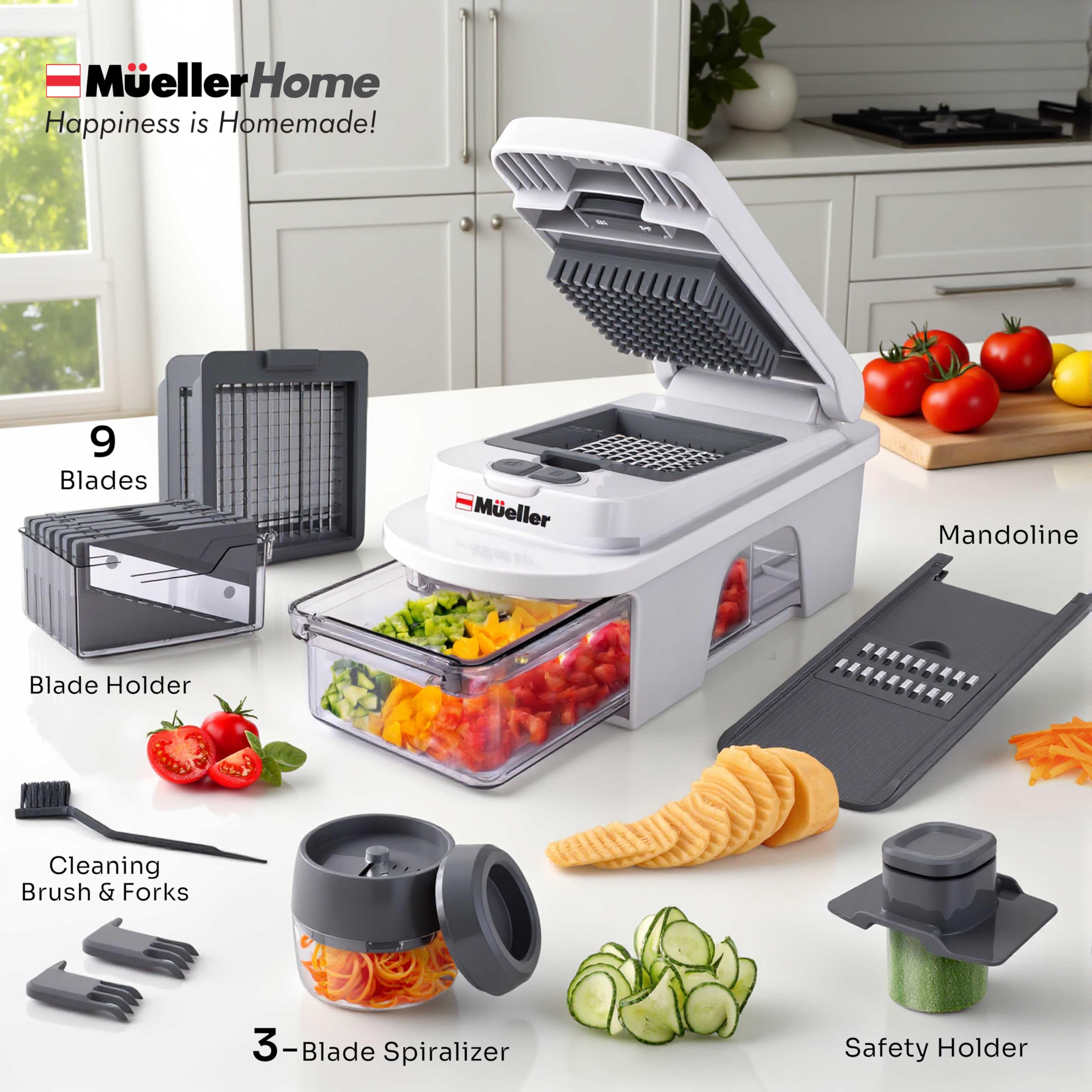 Mueller The Real Original Pro Chopper since 2013 Vegetable Chopper Mandoline Slicer, 8 Blade Food Veggie Chopper Onion Vegetable Cutter with Container, Kitchen Gadgets & Essentials, (10 in 1)