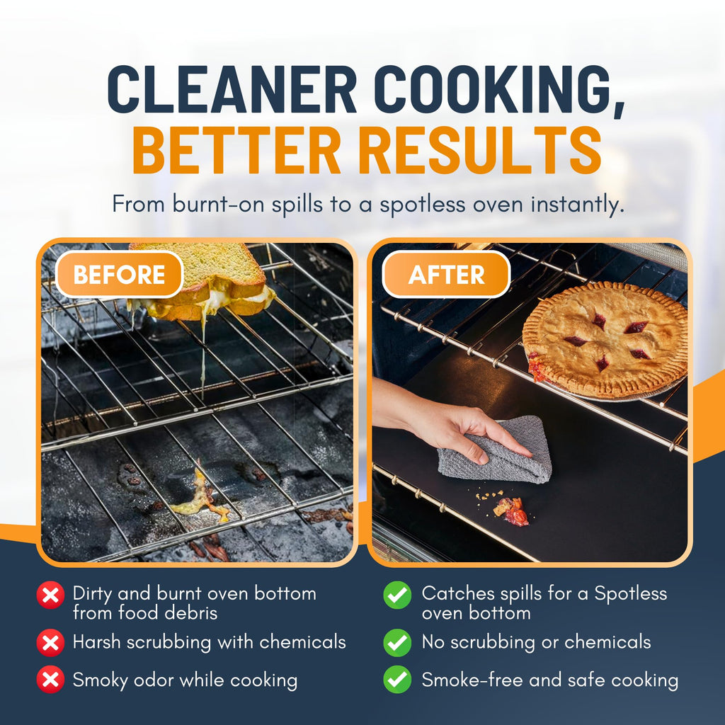 Oven Liners for Bottom of Oven - 2 Pack Large Heavy Duty Mats, 17”x25” Non-Stick Reusable Liner for Electric, Gas, Toaster Ovens, Grills - BPA & PFOA Free Kitchen Accessory to Keep Oven Clean (Black)