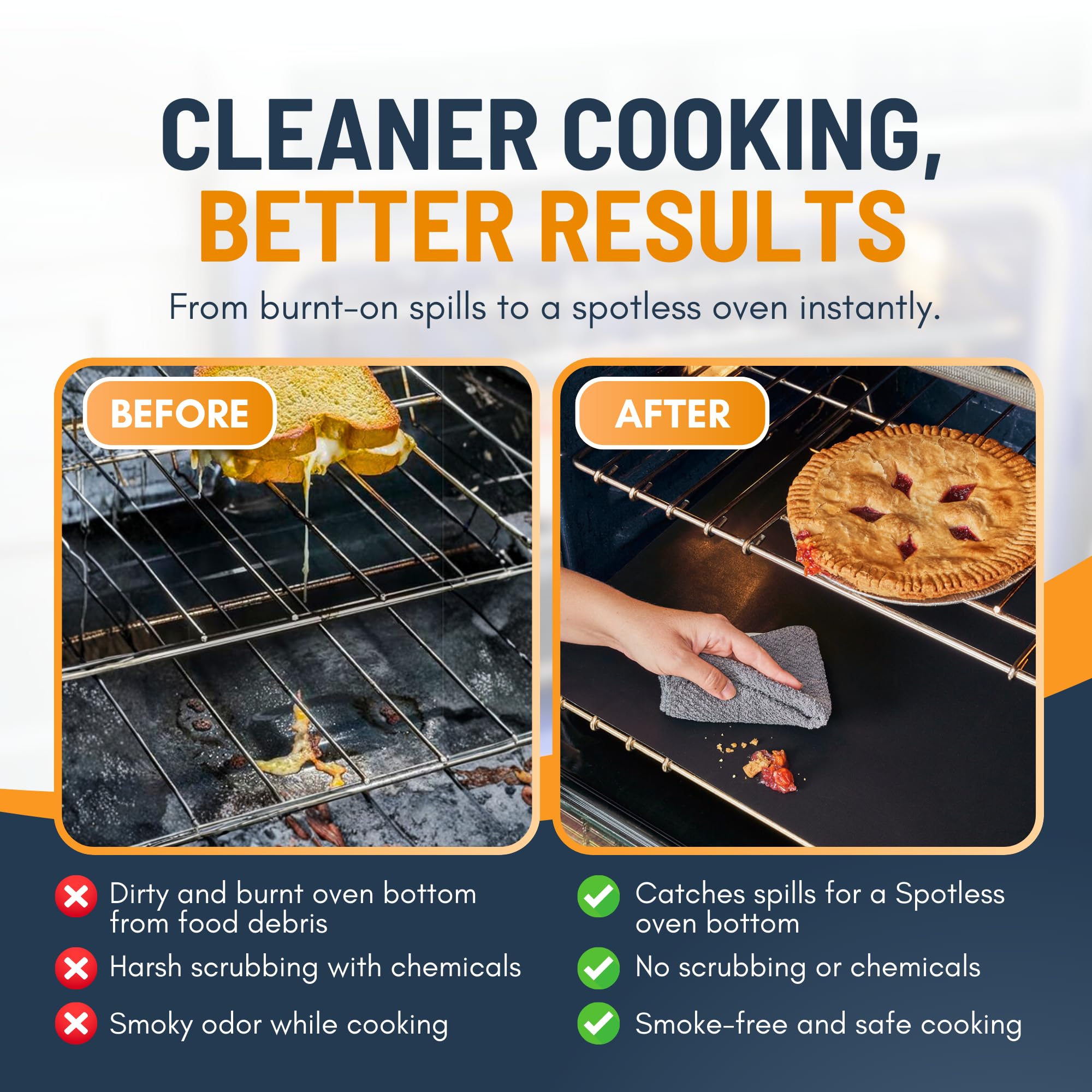 Oven Liners for Bottom of Oven - 2 Pack Large Heavy Duty Mats, 17”x25” Non-Stick Reusable Liner for Electric, Gas, Toaster Ovens, Grills - BPA & PFOA Free Kitchen Accessory to Keep Oven Clean (Black)