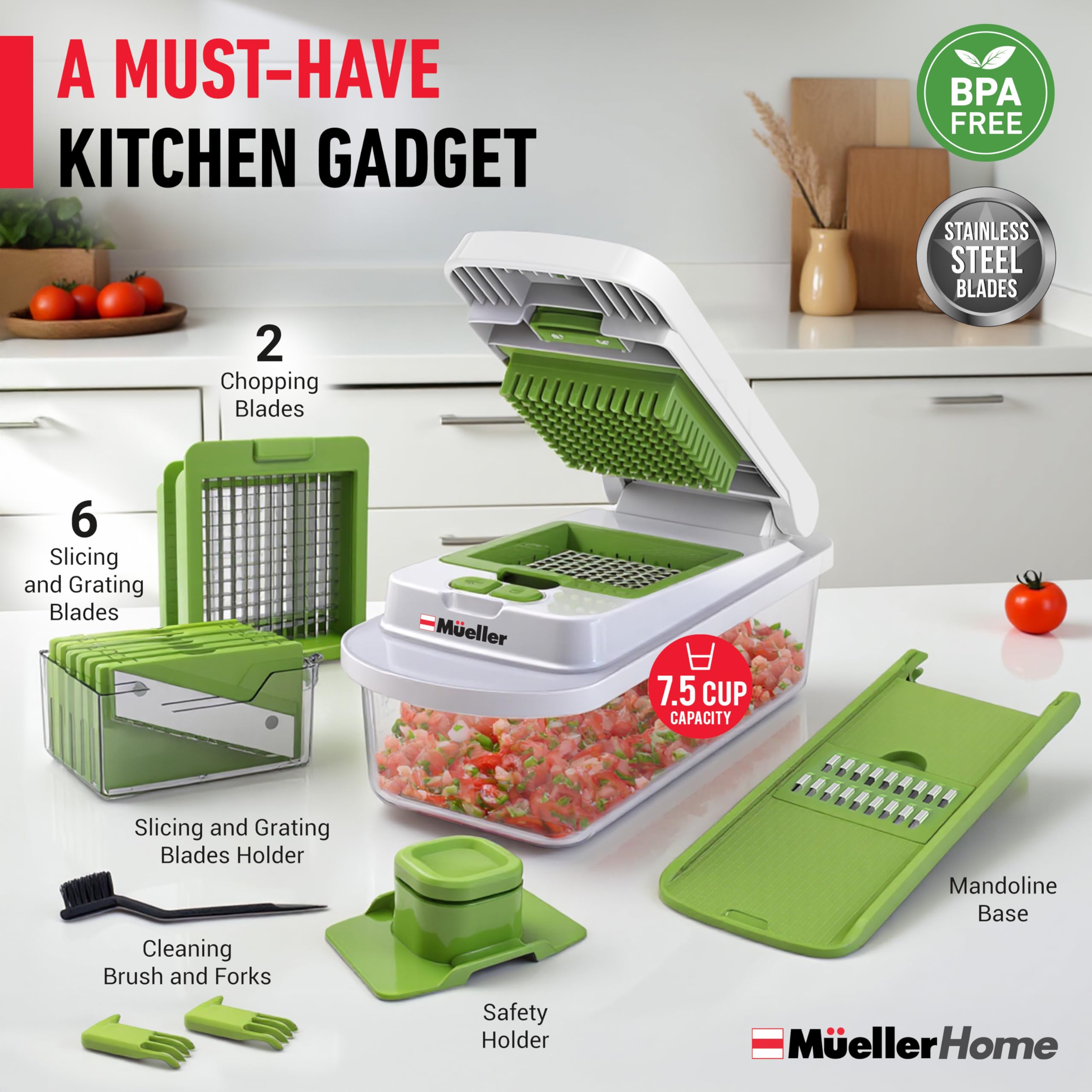 Mueller The Real Original Pro Chopper since 2013 Vegetable Chopper Mandoline Slicer, 8 Blade Food Veggie Chopper Onion Vegetable Cutter with Container, Kitchen Gadgets & Essentials, (10 in 1)