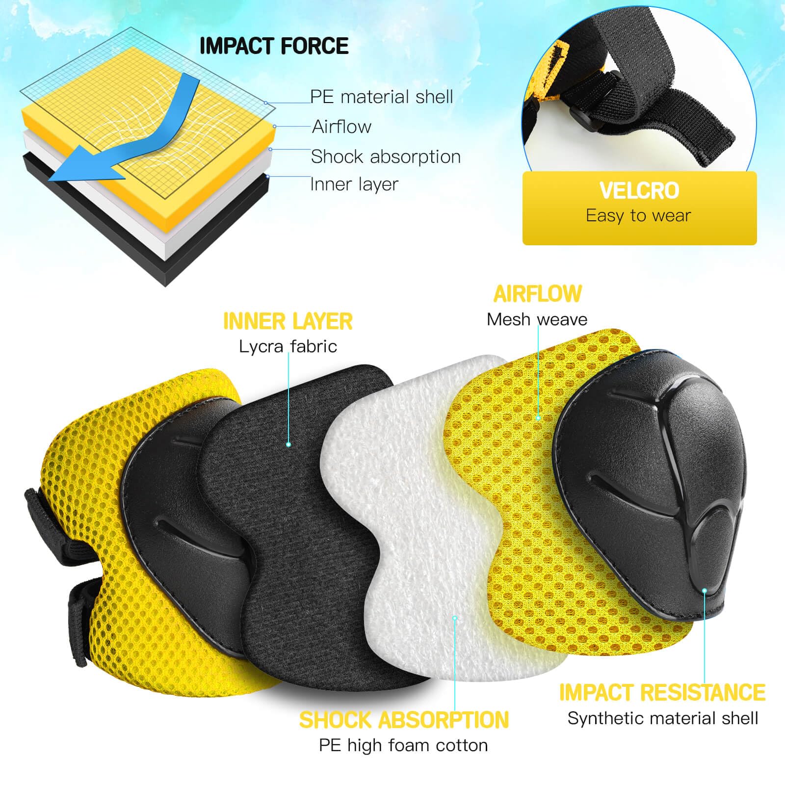 Wemfg Kids Protective Gear Set Knee Pads for Kids 3-14 Years Toddler Knee and Elbow Pads with Wrist Guards 3 in 1 for Skating Cycling Bike Rollerblading Scooter