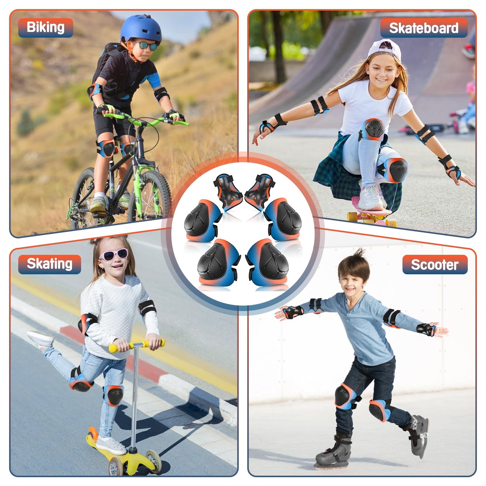 Wemfg Kids Protective Gear Set Knee Pads for Kids 3-14 Years Toddler Knee and Elbow Pads with Wrist Guards 3 in 1 for Skating Cycling Bike Rollerblading Scooter