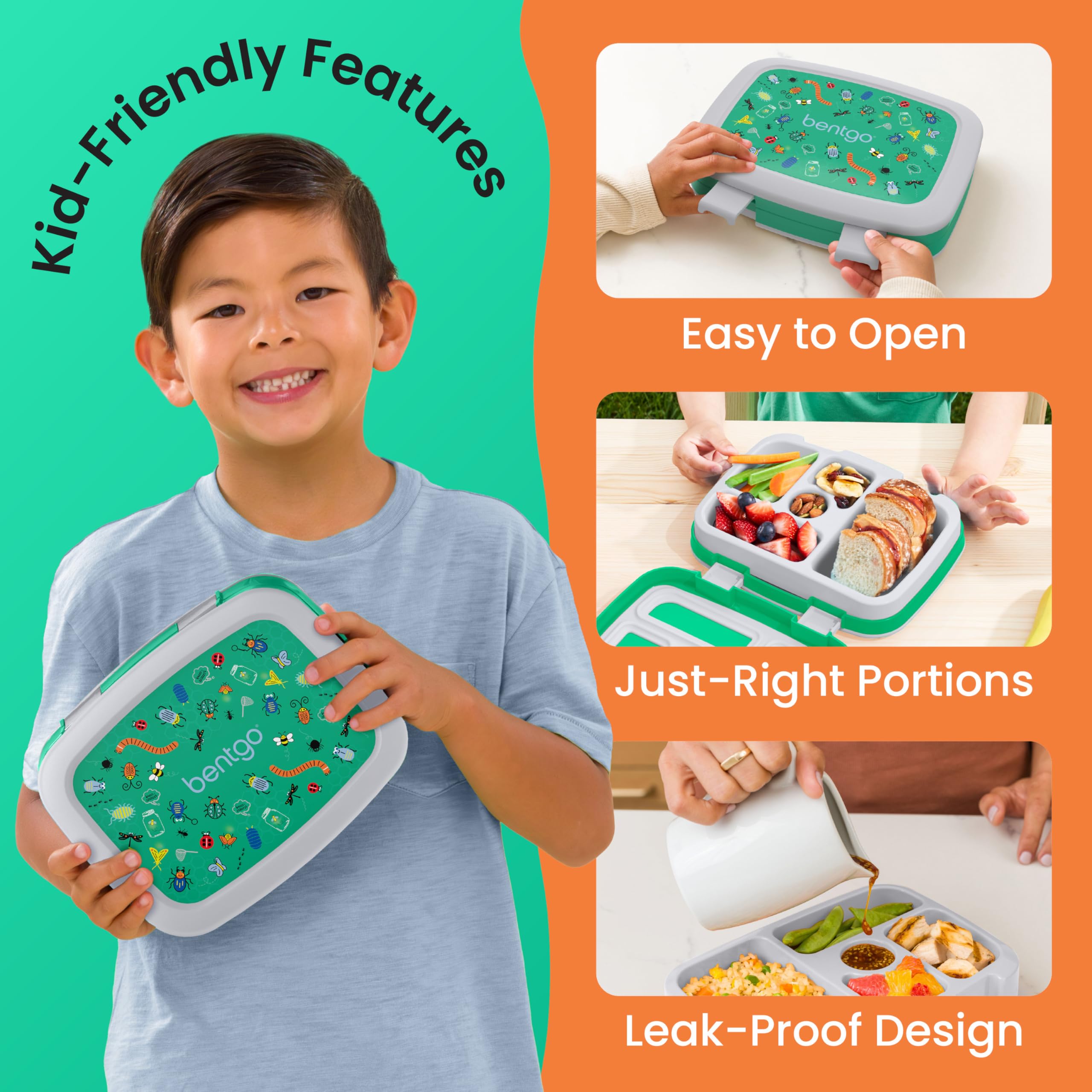 Bentgo Kids Prints Leak-Proof, 5-Compartment Bento-Style Kids Lunch Box - Ideal Portion Sizes for Ages 3-7, Durable, Drop-Proof, Dishwasher Safe, & PFAS & BPA-Free Materials (Unicorn)