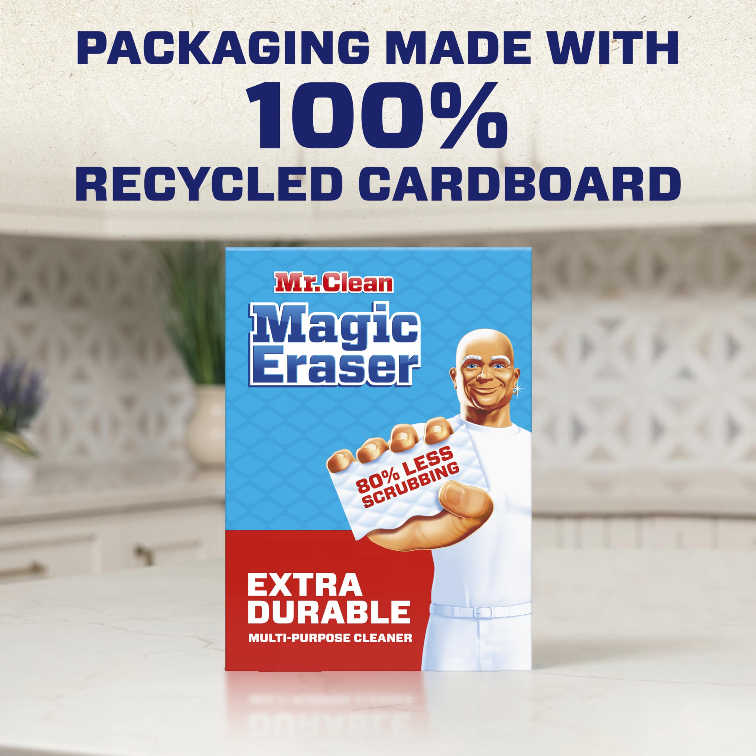 Mr. Clean Magic Eraser Sponge, All Purpose Cleaner, Cleaning Scrubber, Wall, Sneaker, Kitchen, Bathroom, Shower Cleaning Supplies, Melamine Sponge, Cleaning Pads, Whole Home Extra Durable, 12ct